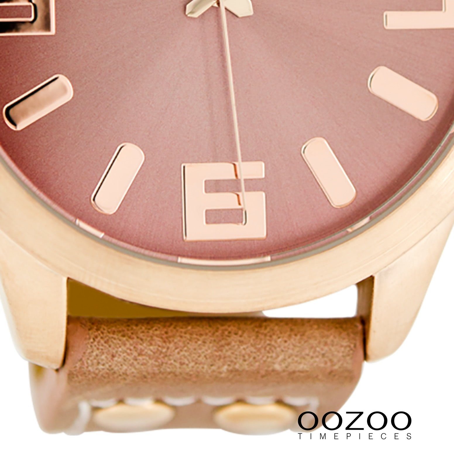 OOZOO Quarzuhr Oozoo Damen Armbanduhr Fashion-Style rund, 46mm) Damenuhr Lederarmband, (ca. altrosa, extra groß