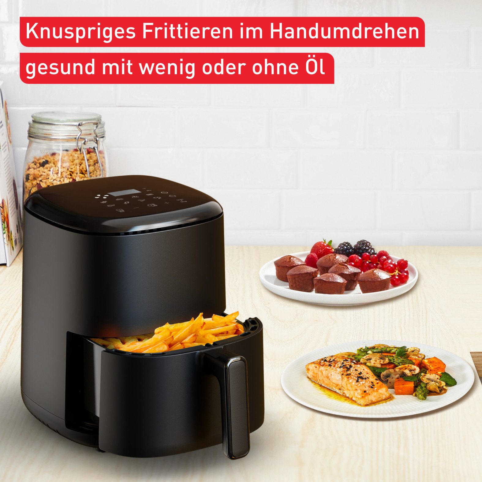 Tefal Heißluftfritteuse Easy Fry Compact, knusprige Gerichte mit wenig oder ohne Öl, 1300 W, für 1-4 Personen, 10 Programme, spart Zeit und Energie, EY1458