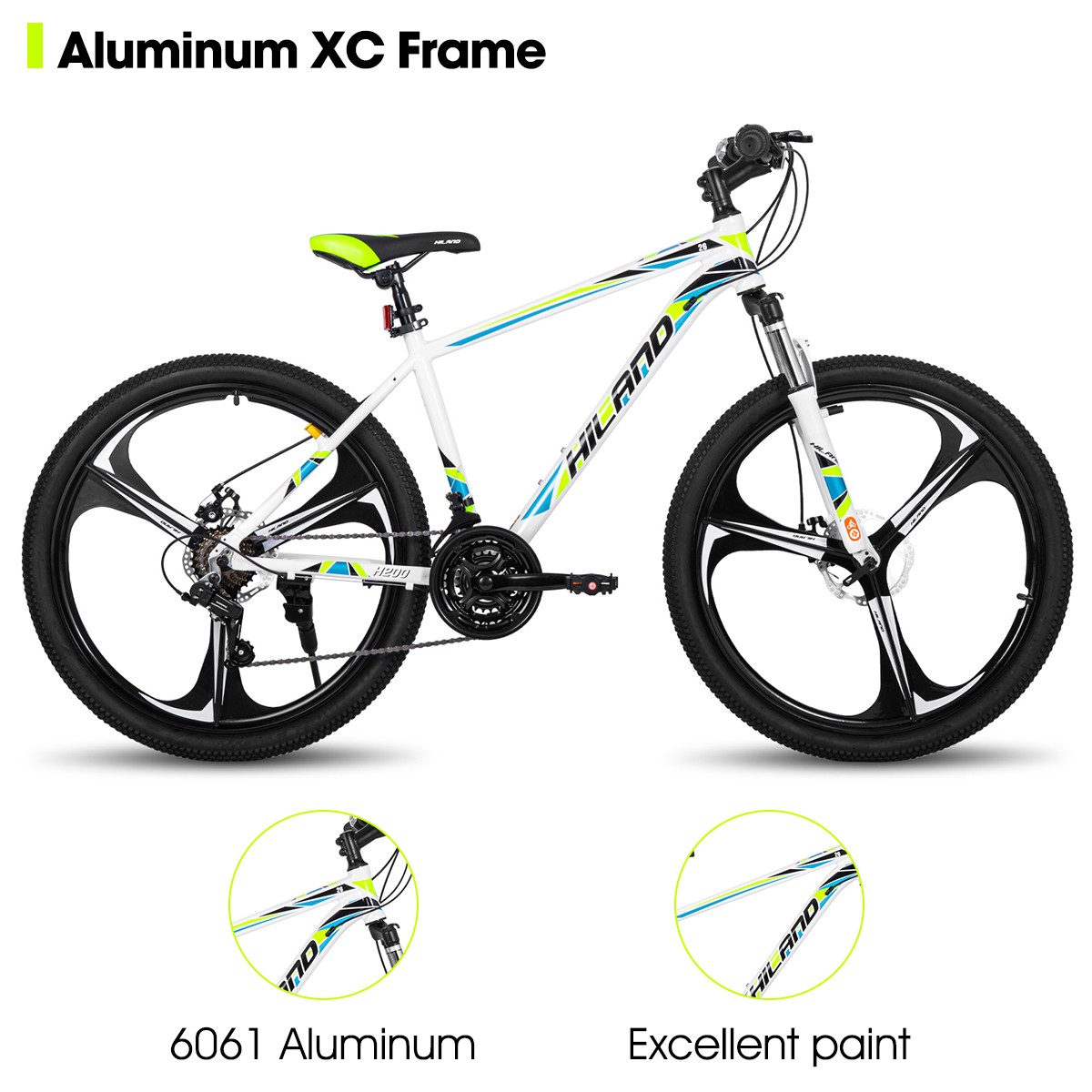 HILAND Mountainbike 26 Zoll Mountainbike MTB für Jugendliche Fahrrad Herren Damen Jungen, mit Aluminiumrahmen Scheibenbremse Federgabel 3 Speichenräder