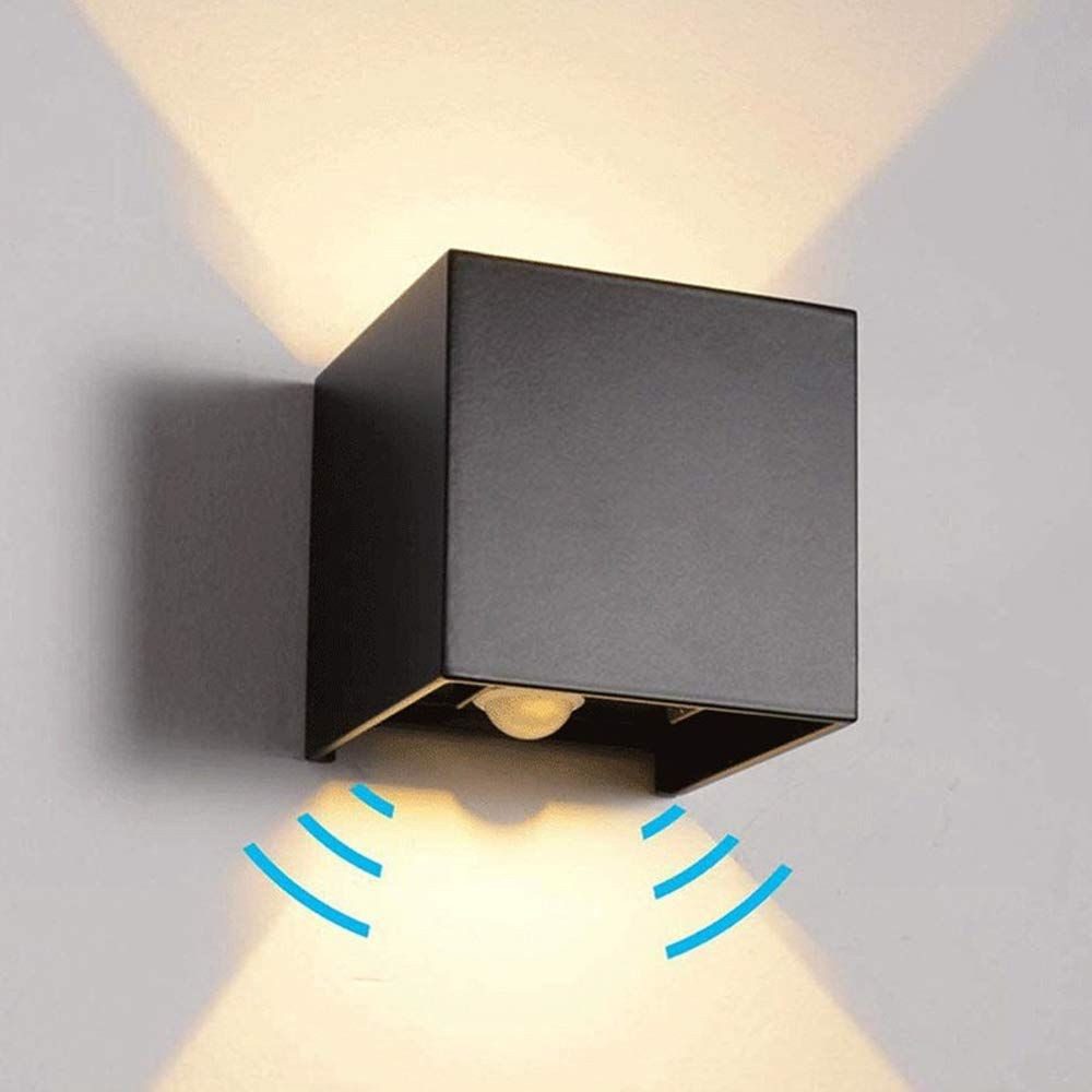 PRIISF Außen-Wandleuchte Cube Würfel LED Wandlampe Up Down Wandstrahler Gartenleuchte Flurlampe, Verstellbarer, IP65 Wasserdicht, mit Bewegungsmelder, Modern Wandbeleuchtung Innen Aussenwandleuchte Strahler Licht