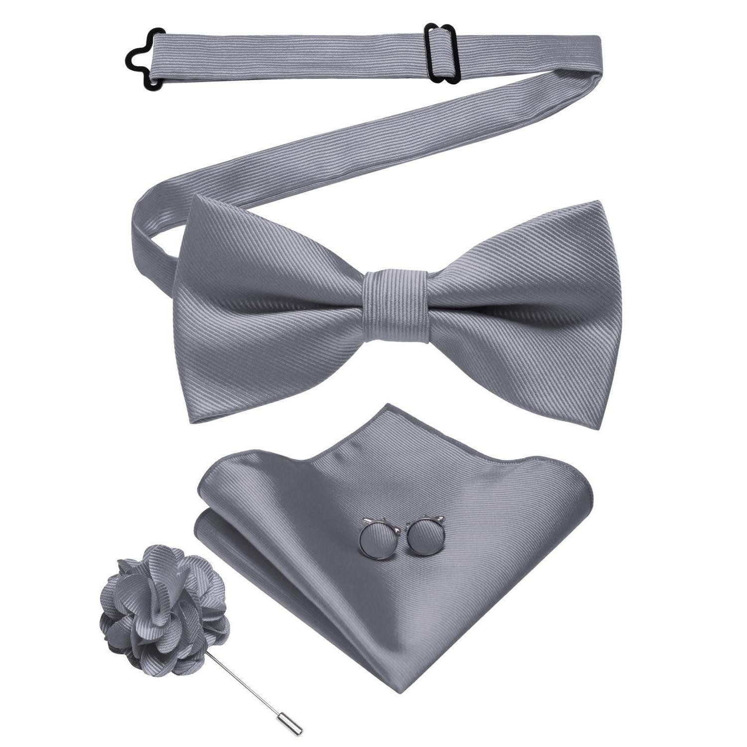 LuxusKollektion Fliege Herren Fliege Geschenkset Grau Twill Uni mit Zubehör