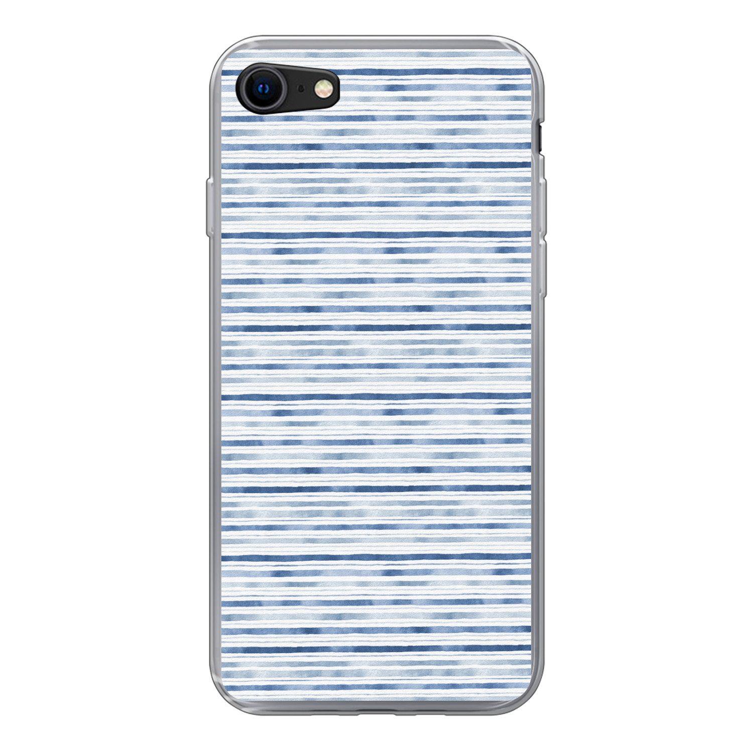 MuchoWow Handyhülle für Apple iPhone 7 Streifen - Muster - Blau - Weiß, Smartphone-Bumper, Print, Handy Schutzhülle Dünn
