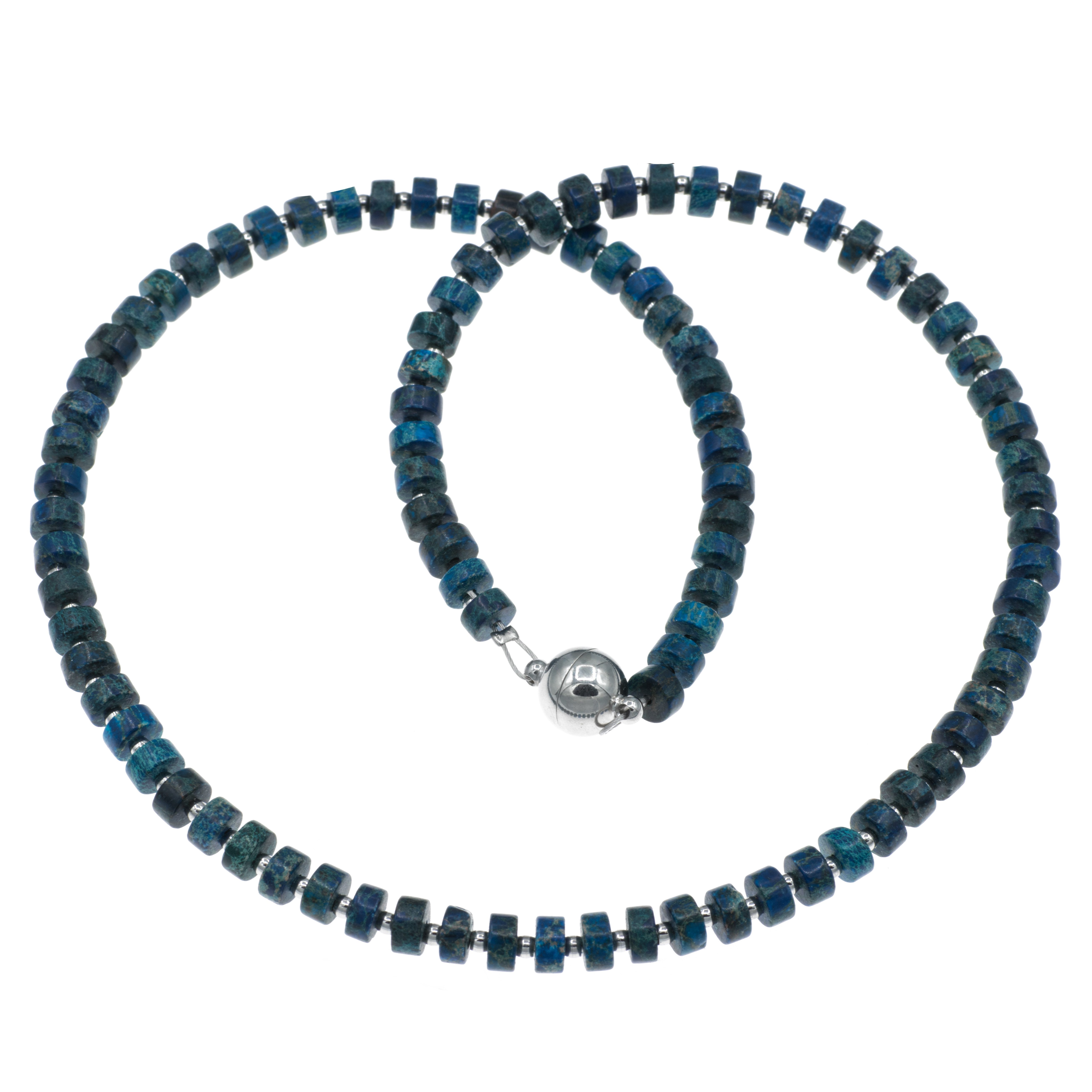 Bella Carina Perlenkette Edelstein Kette mit blauen Jaspis Perlen Magnetverschluss