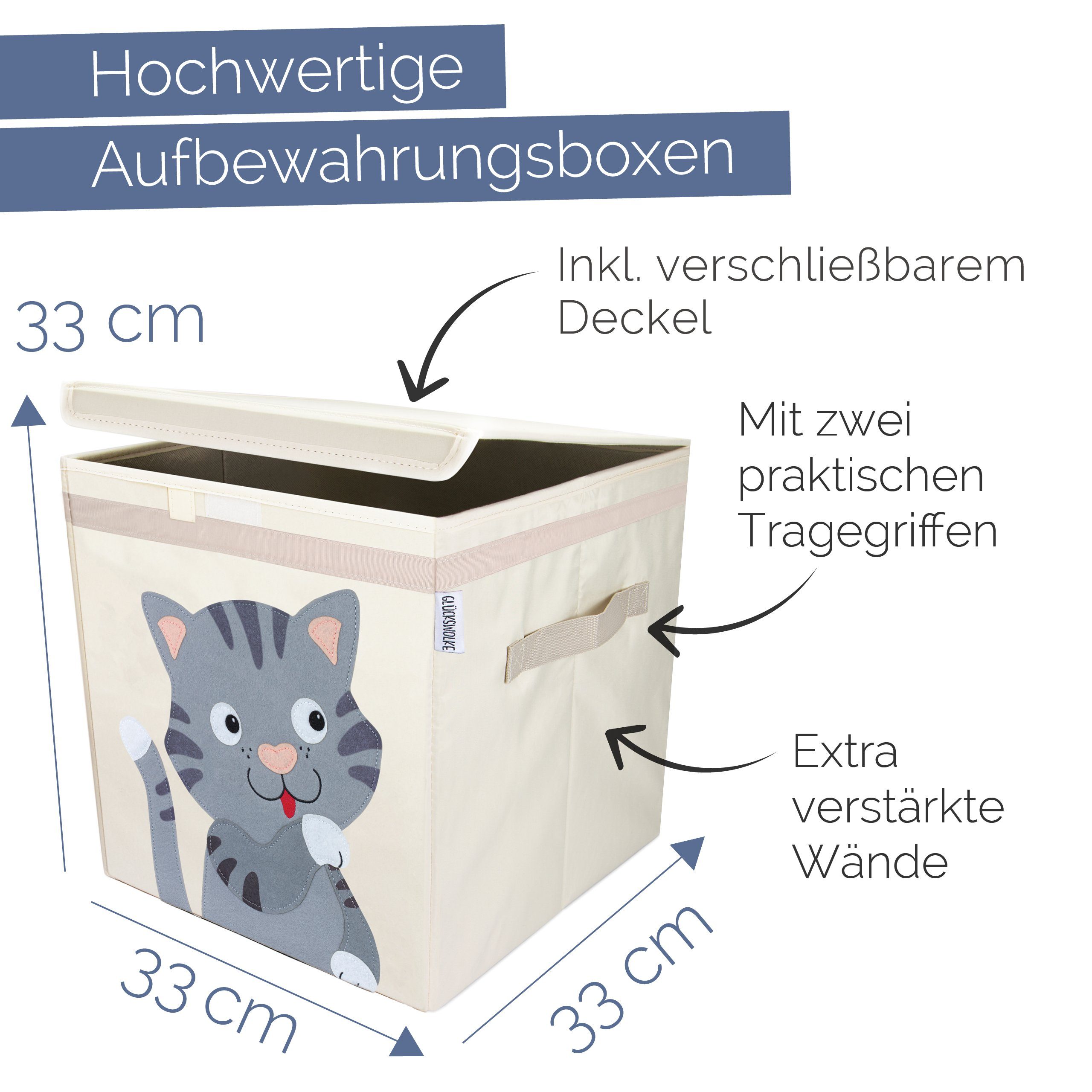 Thumbnail - GLÜCKSWOLKE Aufbewahrungsbox Kinder - 15 Motive I Spielzeugkiste mit Deckel für Kinderzimmer (Größe 33x33x33), Boxen zur...
