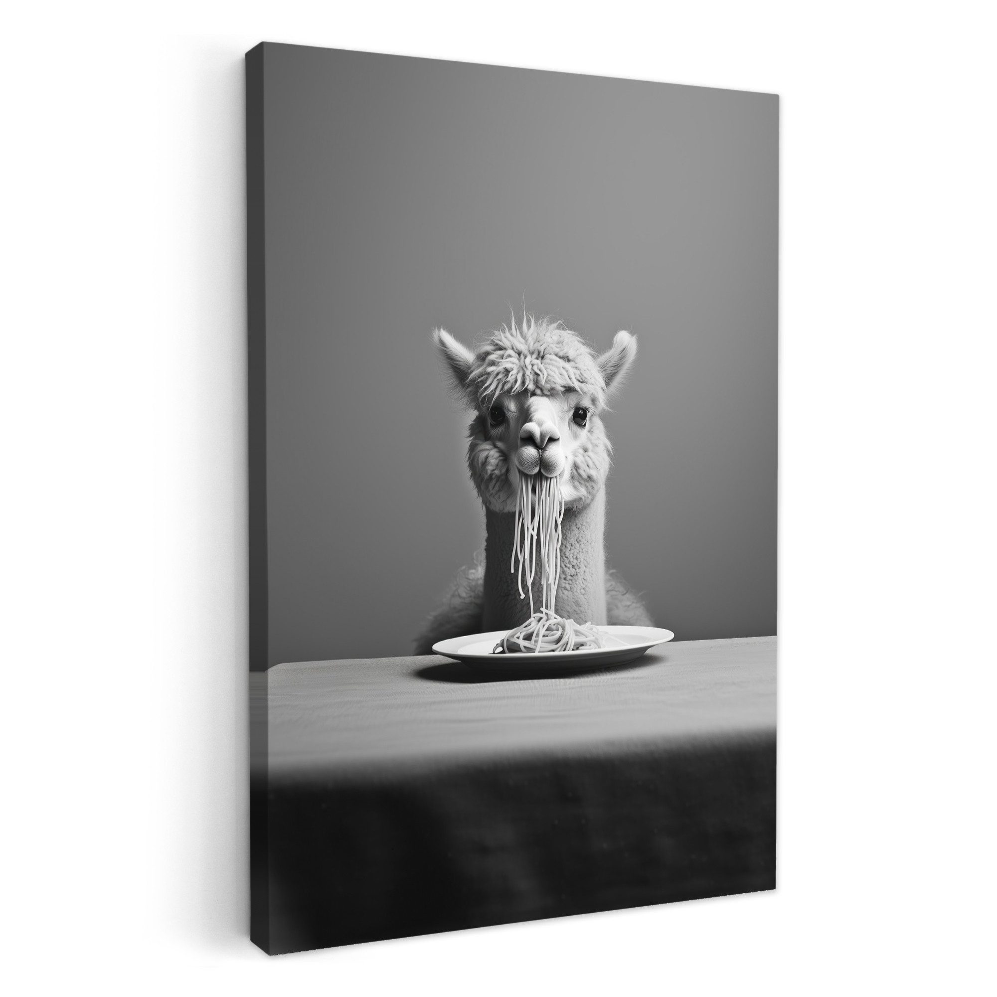 OneMillionCanvasses® Leinwandbild Alpaka - Nudeln - Schwarz - Weiß - Lustig günstig online kaufen