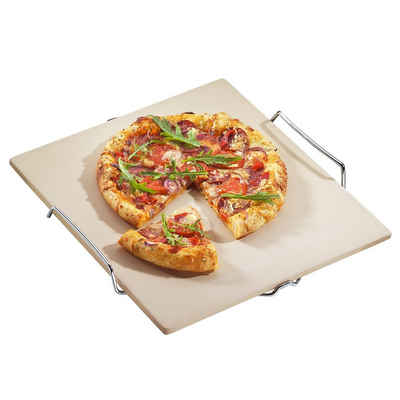 Küchenprofi Pizzastein Pizza-Stein, eckig mit Gestell, Steingut, Edelstahl, (1-St., 1 Pizzastein mit Gestell)
