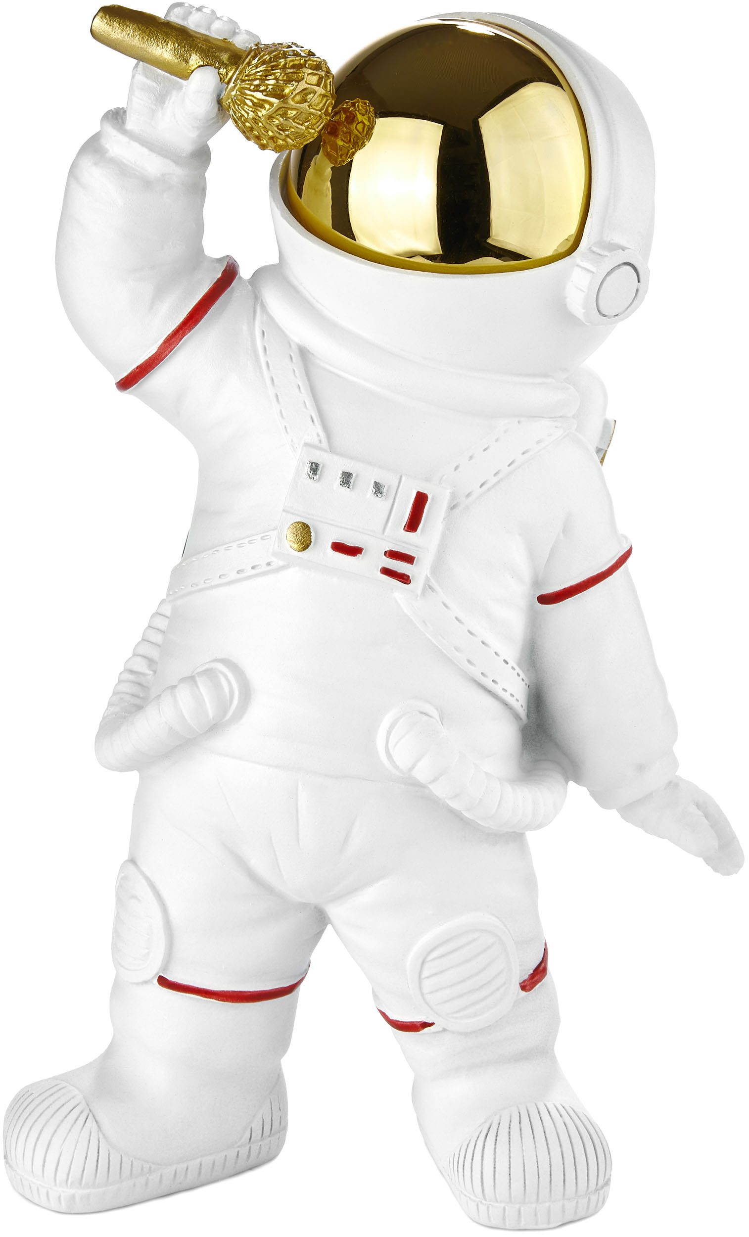 BRUBAKER Dekofigur Astronaut Sänger - 20cm Weltraum Figur mit Mikrofon + verchromtem Helm (Deko Skulptur, 1 St., Dekoration Weiß), Handbemalte moderne Raumfahrt Statue für Musiker