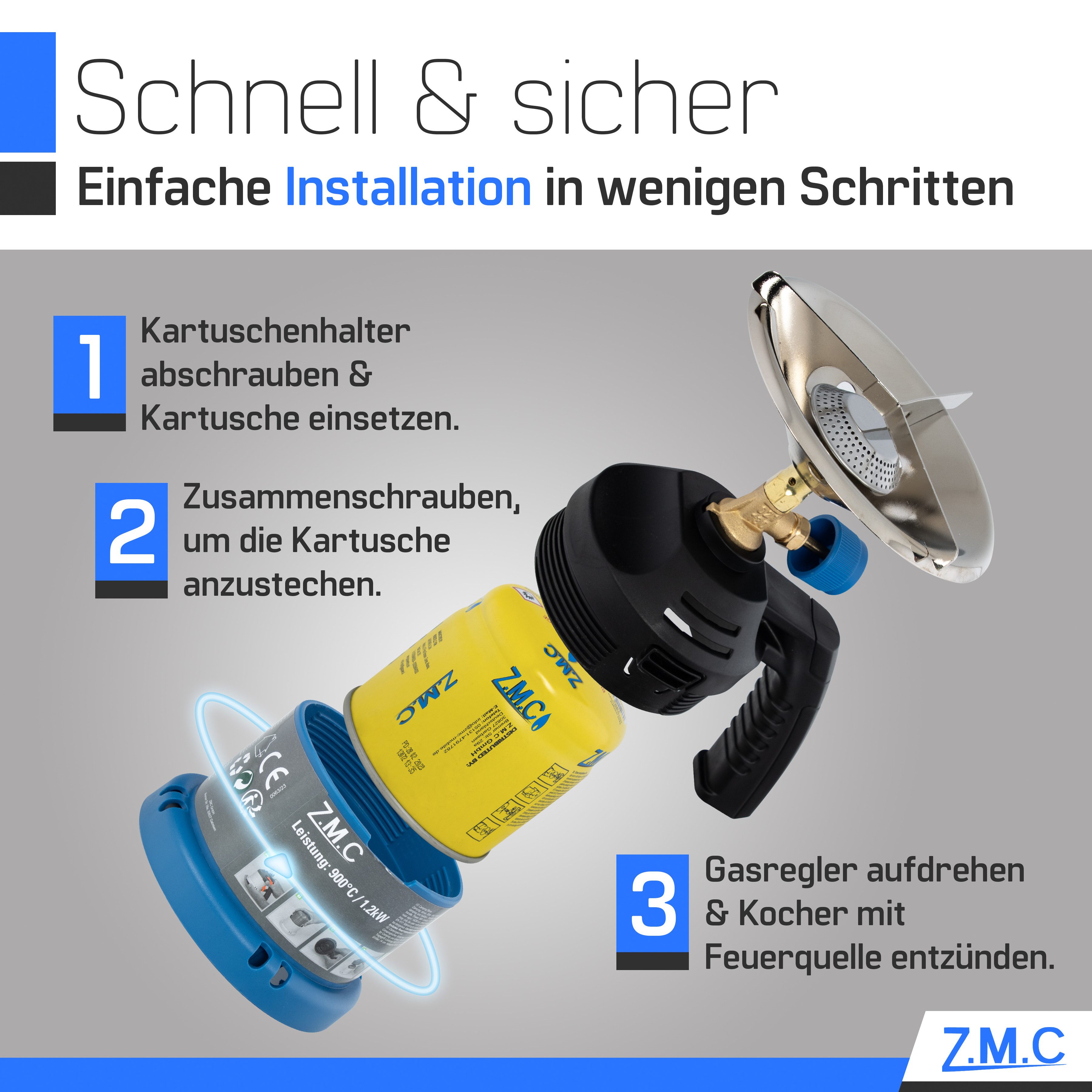 ZMC Gaskocher ZMC Campingkocher Gaskocher 1 flammig mit Griff Kohleanzünder + 8x, (Kartuschenkocher Geeignet für Camping, Indoor, Indoor/Outdoor, Outdoor, Wande – Bild 5 von 5