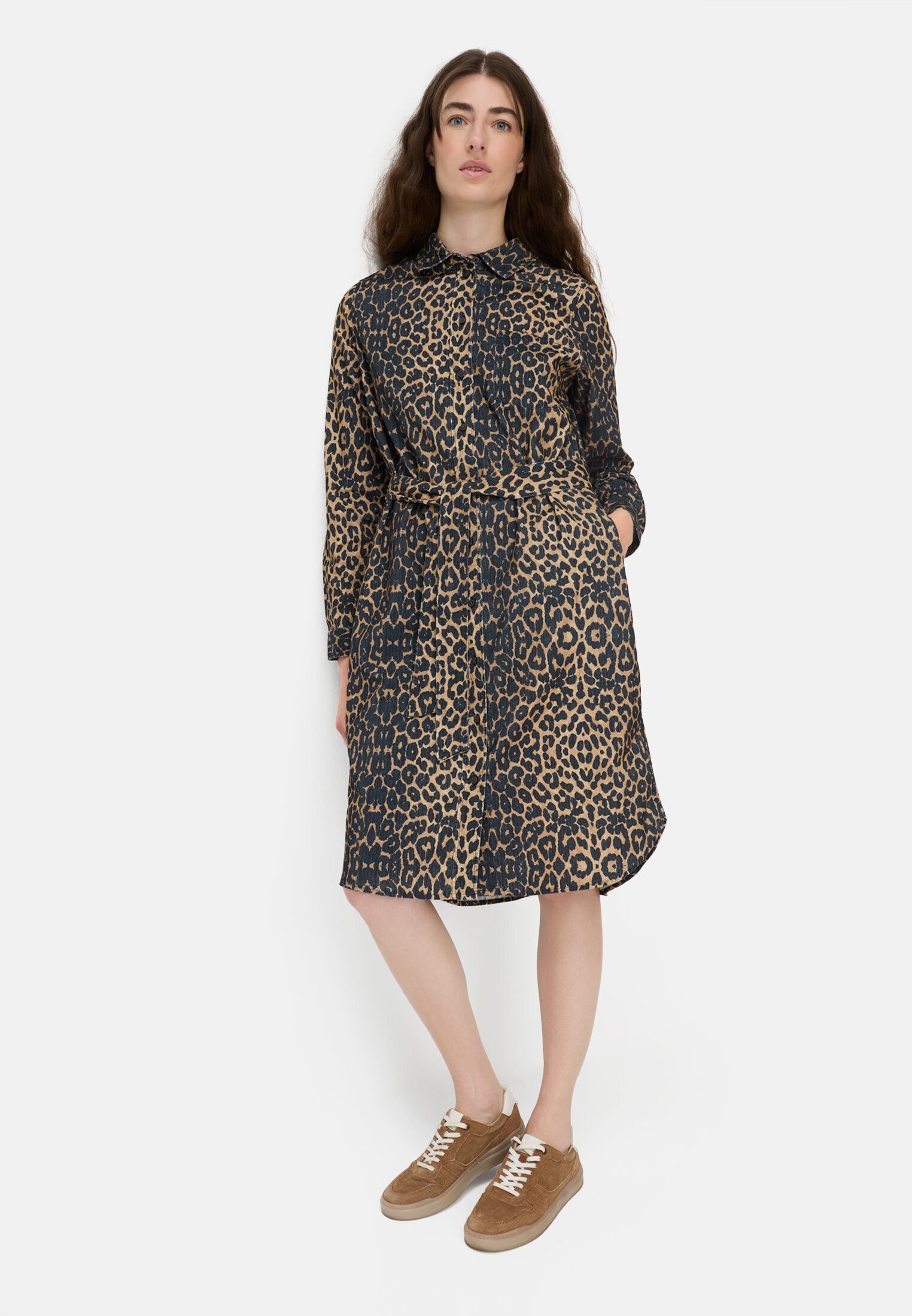 camel active Blusenkleid Baumwollkleid mit Bindegürtel Langarm (1-tlg)