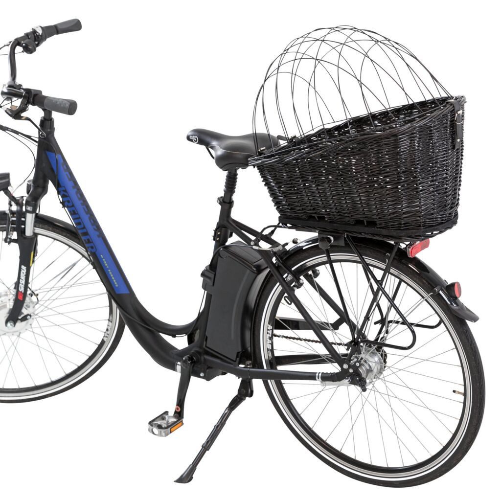 TRIXIE Tierfahrradkorb Hundefahrradkorb für Gepäckträger aus Weide, schwarz - schwarz - 35 ×