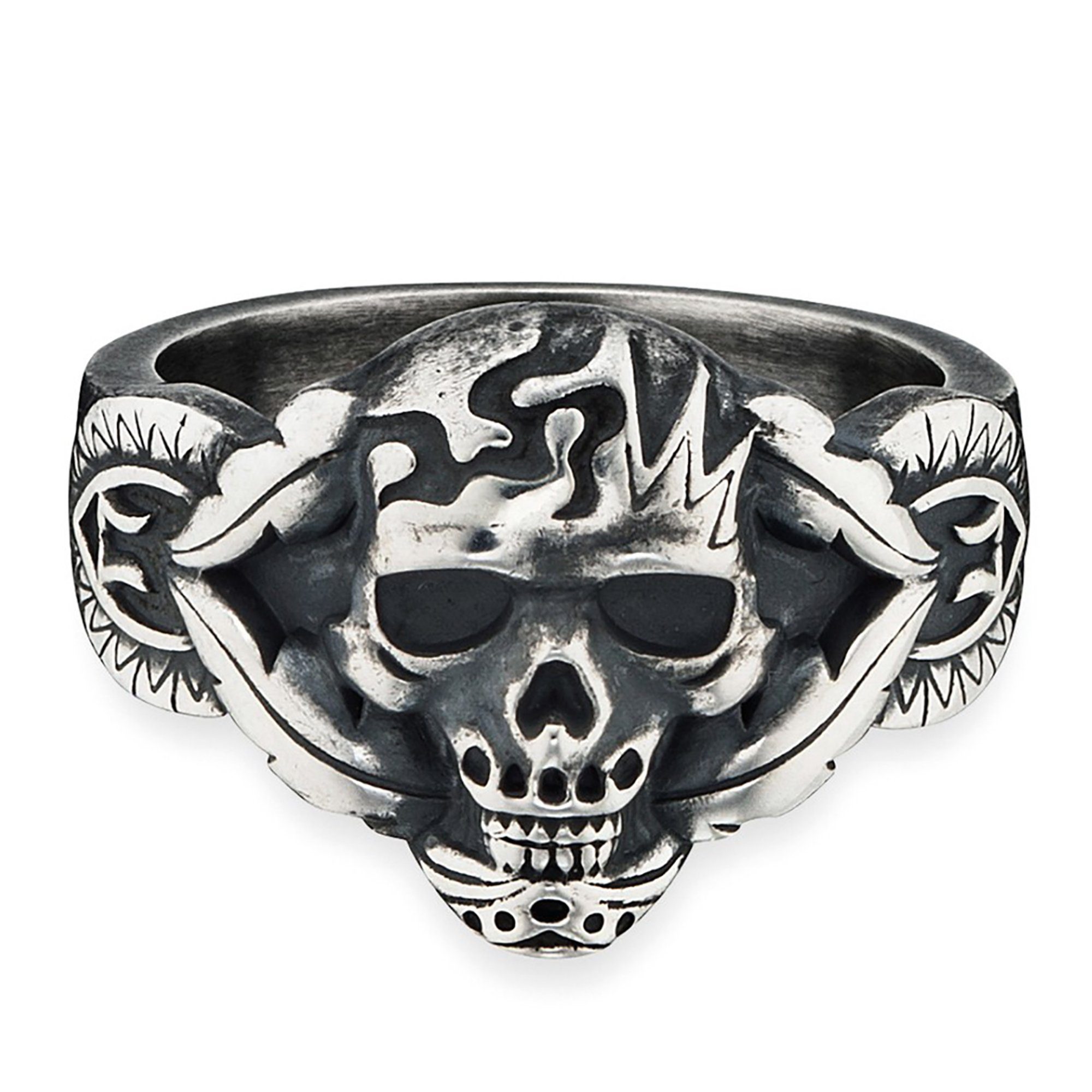 CAÏ Fingerring 925/- Sterling Silber matt oxidiert Totenkopf