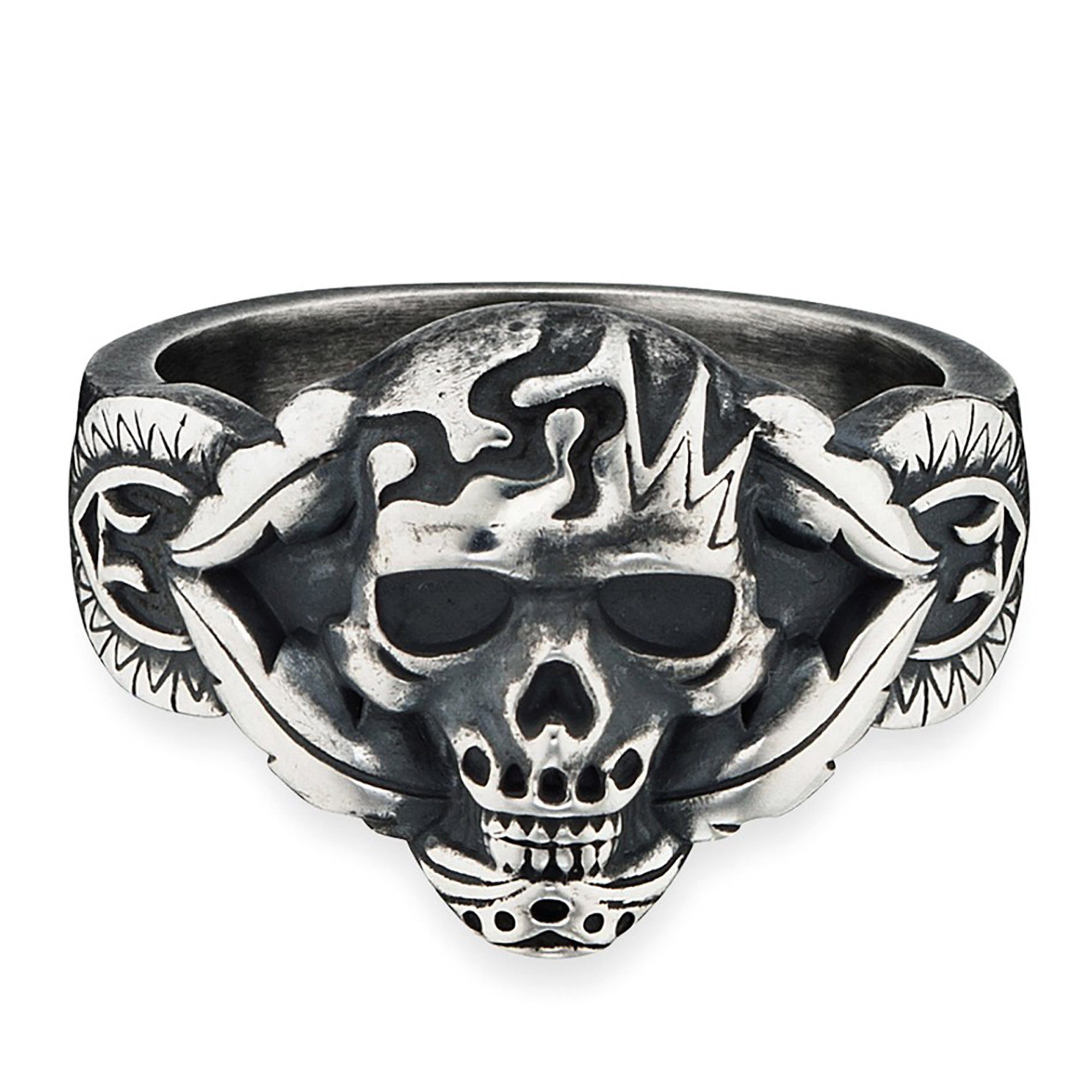 CAÏ Fingerring 925/- Sterling Silber matt oxidiert Totenkopf, Modernes und  aussergewöhnliches Design