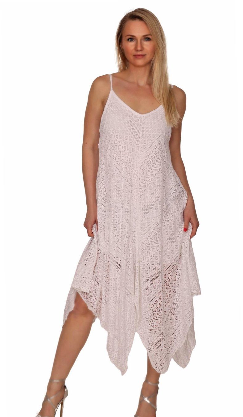 Charis Moda Sommerkleid Sommerkleid Spaghettiträger im asymmetrischen Schnitt Weiß