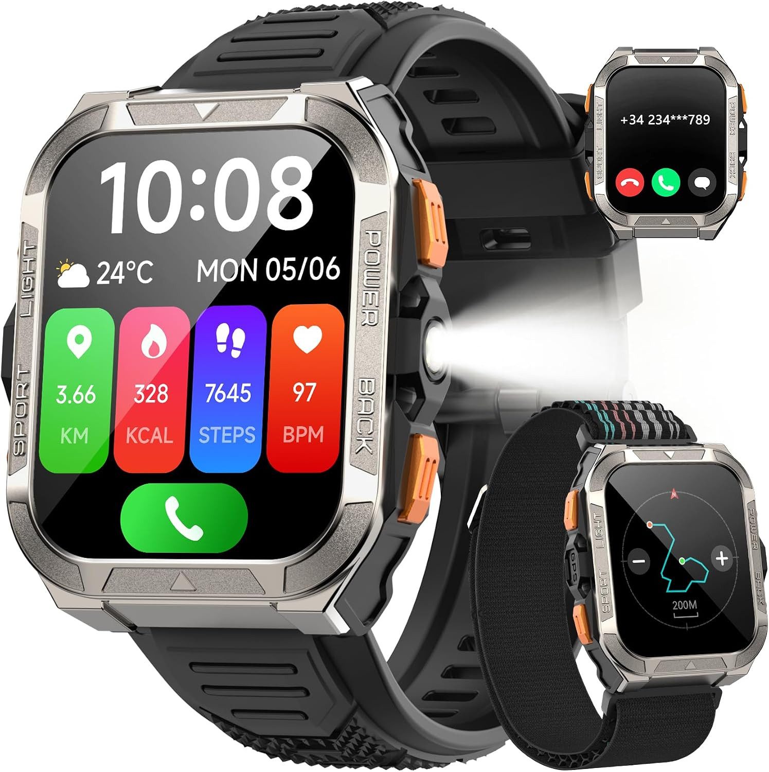 blackview 1,91" Smartwatch Herren GPS Outdoor Sportuhr Bluetooth Telefonie Smartwatch (1,91 Zoll, iOS/Android), Smartwatch Herren GPS 900mAh, 15 Tage Akku, 60 Tage Standby,Bluetooth