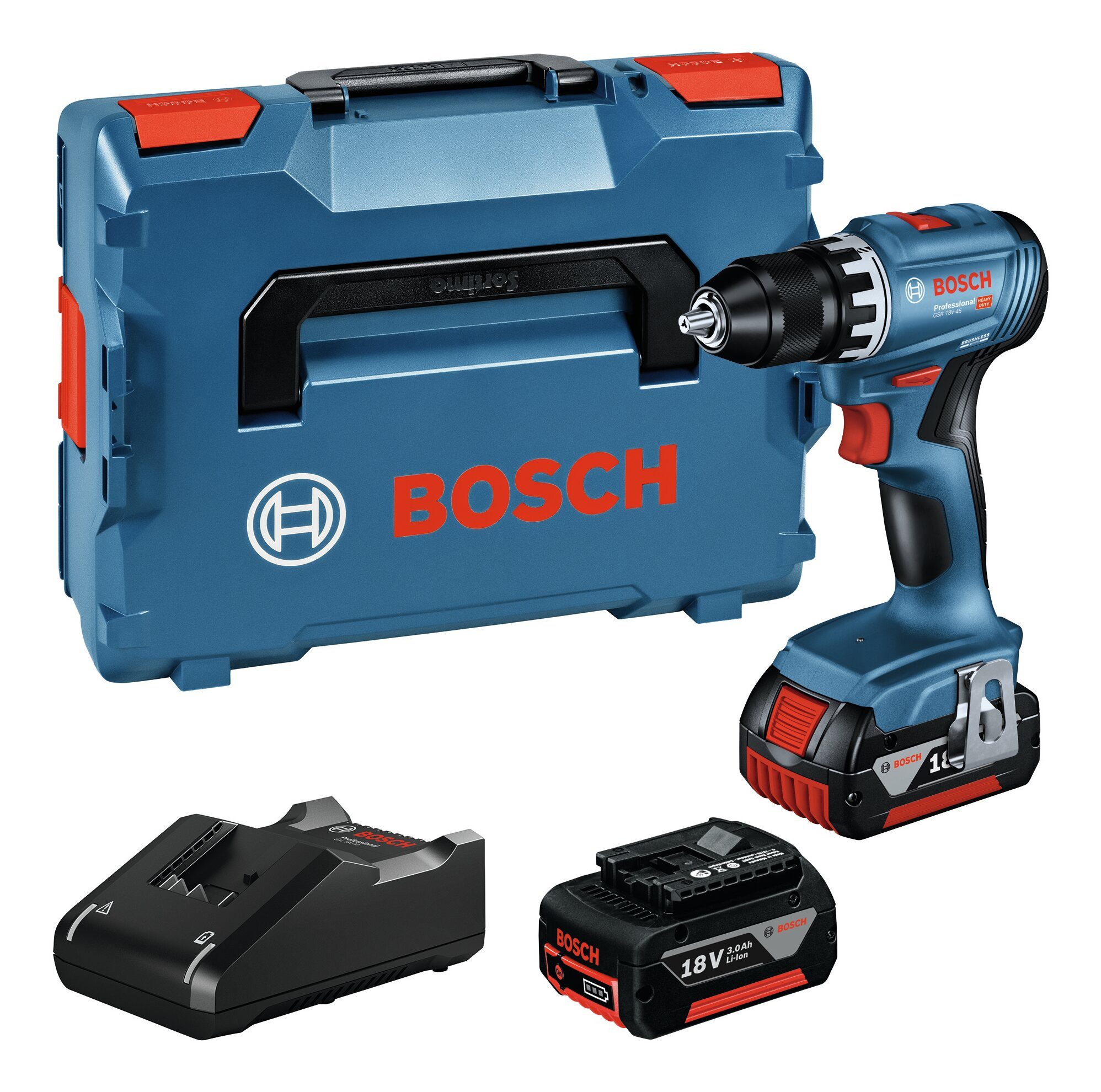 BOSCH Akku-Bohrschrauber GSR 18V-45, 18 V, Mit 2x Akku 3 Ah - in L-BOXX 136