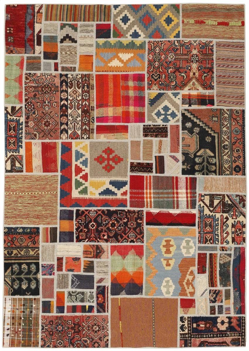 Orientteppich Kelim Patchwork 139x199 Handgewebter Orientteppich / Perserteppich, Nain Trading, rechteckig, Höhe: 4 mm