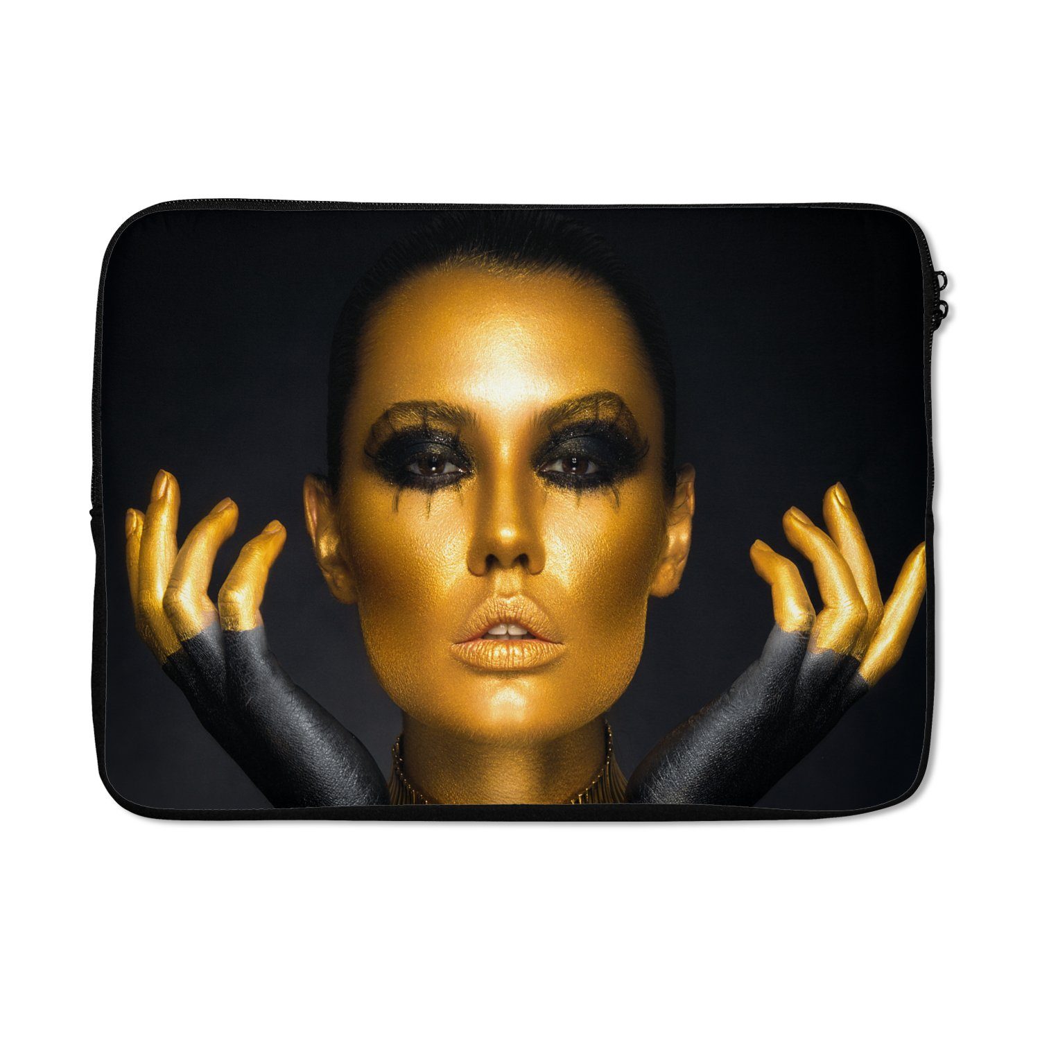 Laptop-Hülle Frau - Porträt - Gold - Luxus - Schwarz