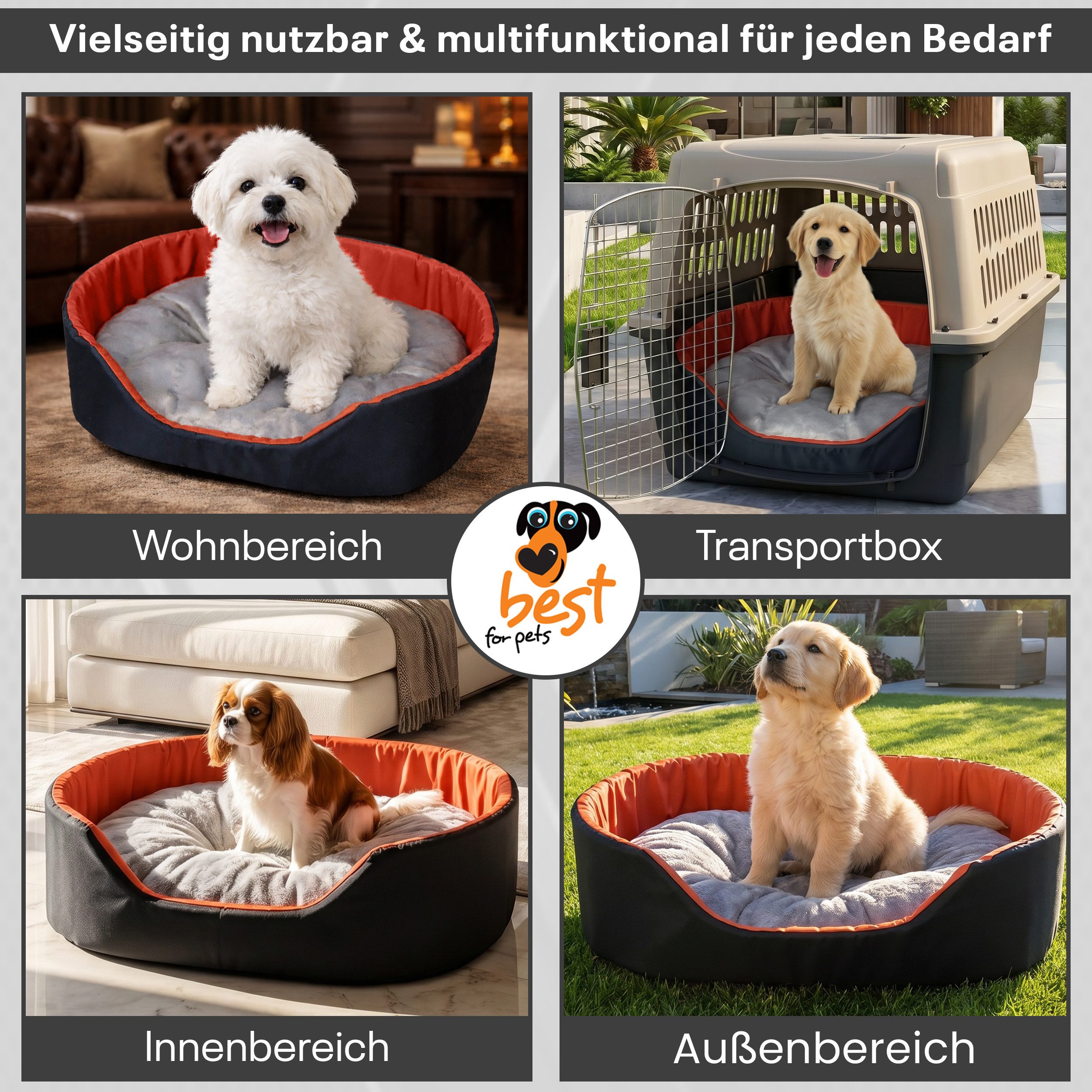 Best for Pets Hundebett Gemütliche Hundehütte mit Kissen für kleine Haustiere–bequem&waschbar, Wasserdicht, kratzfest, herausnehmbares Kissen, langlebig