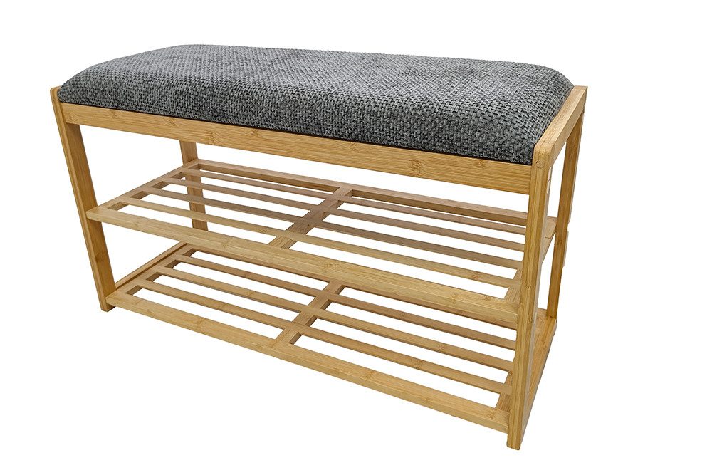 riess-ambiente Schuhbank ZEN-BO 80cm natur/grau - Bambus, FSC, Regal, Sitzbank, viel Stauraum (Einzelartikel, 1-St), Gepolsterte Garderobenbank aus Massivholz - ideal für Eingangsbereich