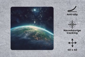 MuchoWow Gaming Mauspad Erde - Weltraum - Sterne - Landschaft (1-St), Mousepad mit Rutschfester Unterseite, Gaming, 40x40 cm, XXL, Großes