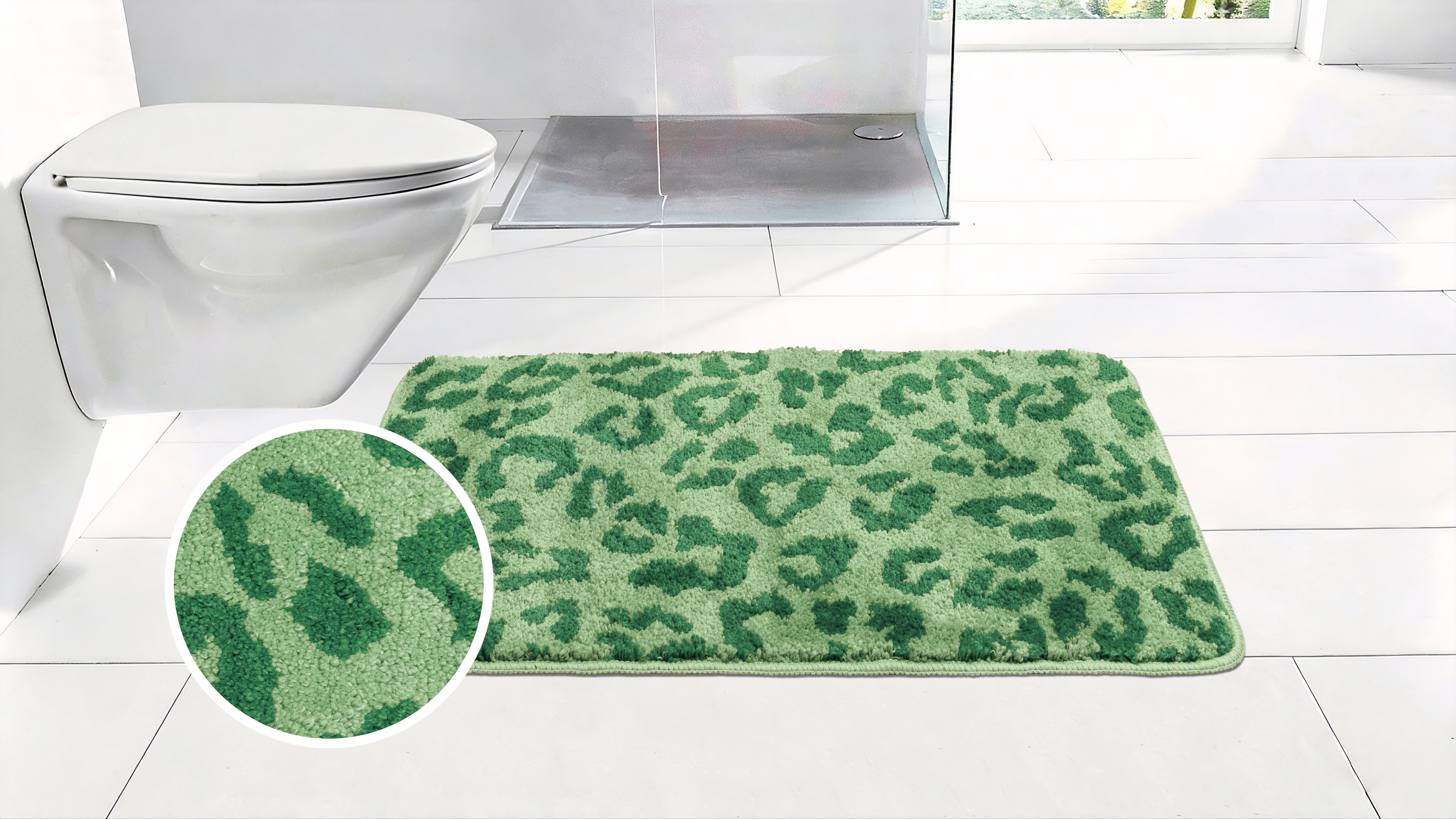 OTTO home Badematte Anna Leo, Badvorleger, Badezimmer Teppich, Duschvorleger, Höhe 15 mm, rutschhemmend beschichtet, schnell trocknend, fußbodenheizungsgeeignet, Polyester, rechteckig, mit Animal Print, modernes Muster, Leo, weich