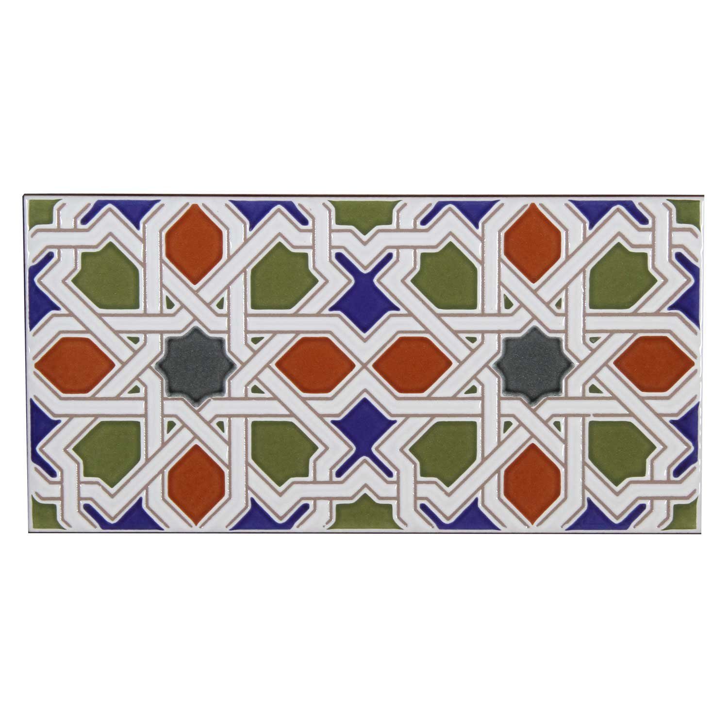 Casa Moro Wandfliese Marokkanische Wandfliese Rayhan 28x14 cm 0,98 m², Keramik, Bunt, Maurische Relief-Fliesen aus Keramik, Schöne Wandfliesen für Küche Bad & Küchenrückwand FL3050
