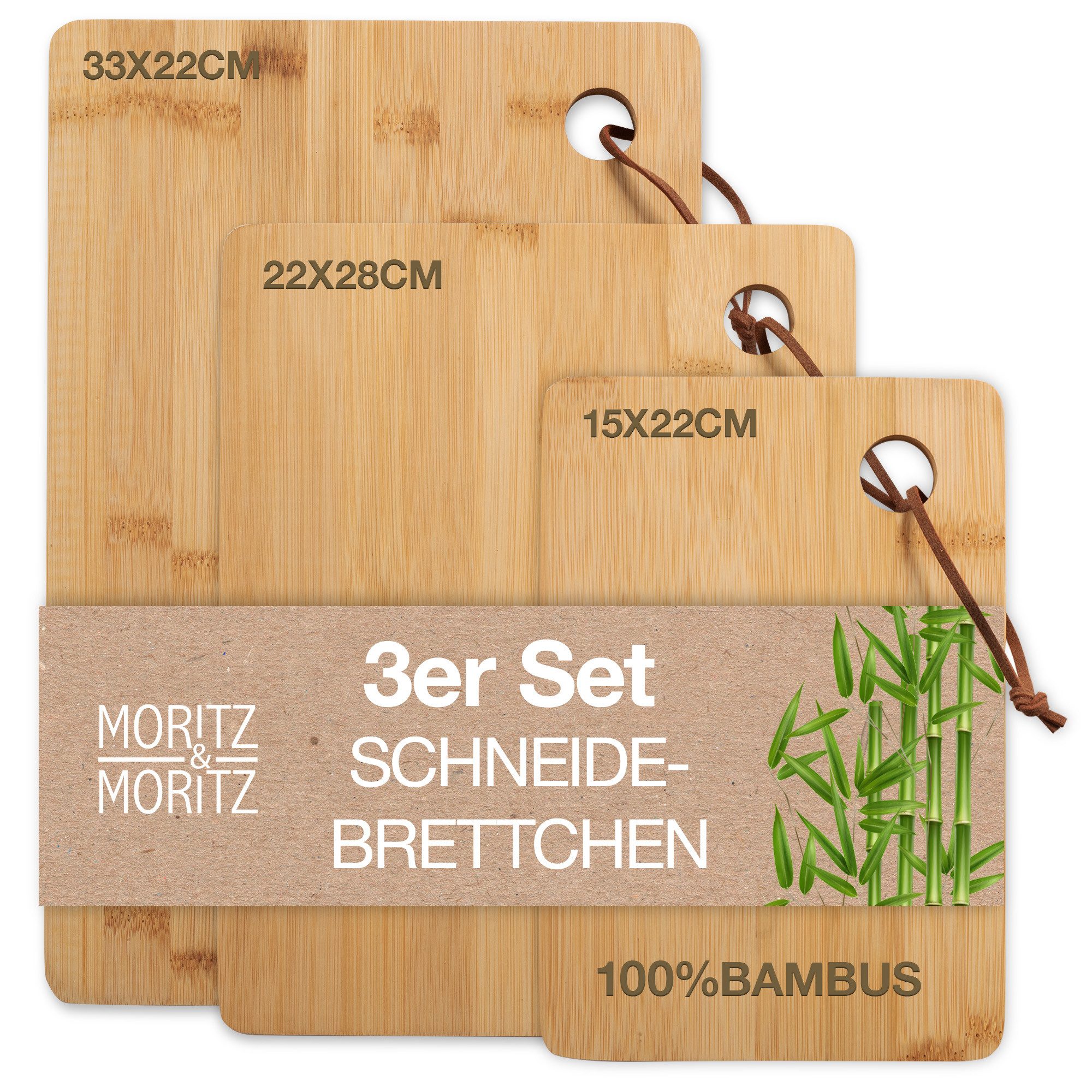 Moritz & Moritz Schneidebrett Bambus Frühstücksbrettchen - 3er Schneidebrett Holz Set, Bambus, (3er Set, 3-St., Set), 3 Größen