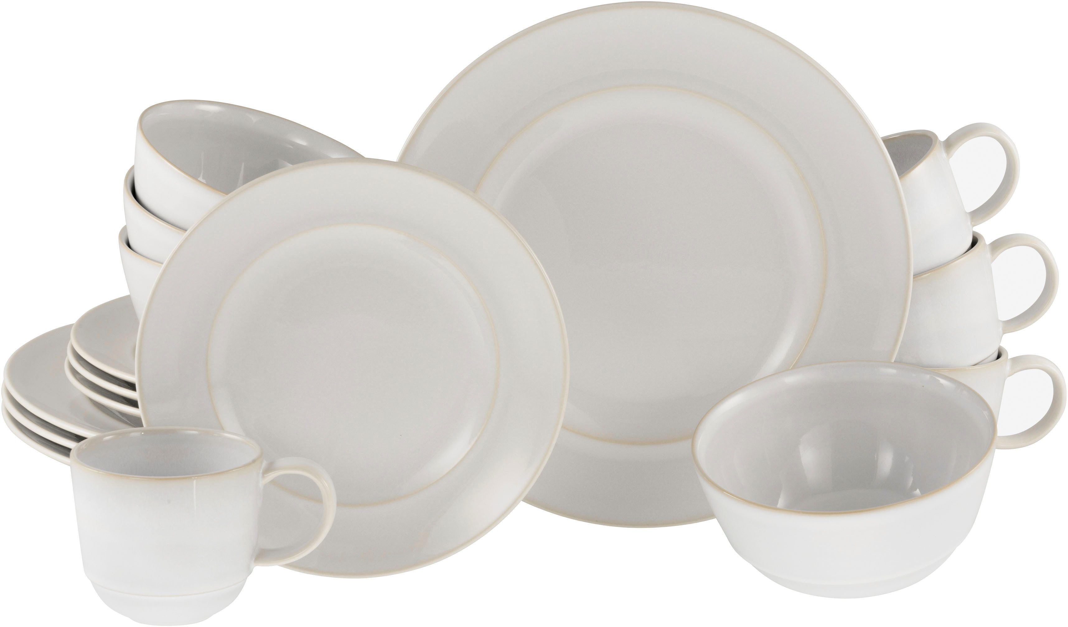 CreaTable Kombiservice Geschirr-Set Antique (16-tlg), 4 Personen, Steinzeug, Service, weiß, Trendfarbe Offwhite, 16 Teile, für 4 Personen