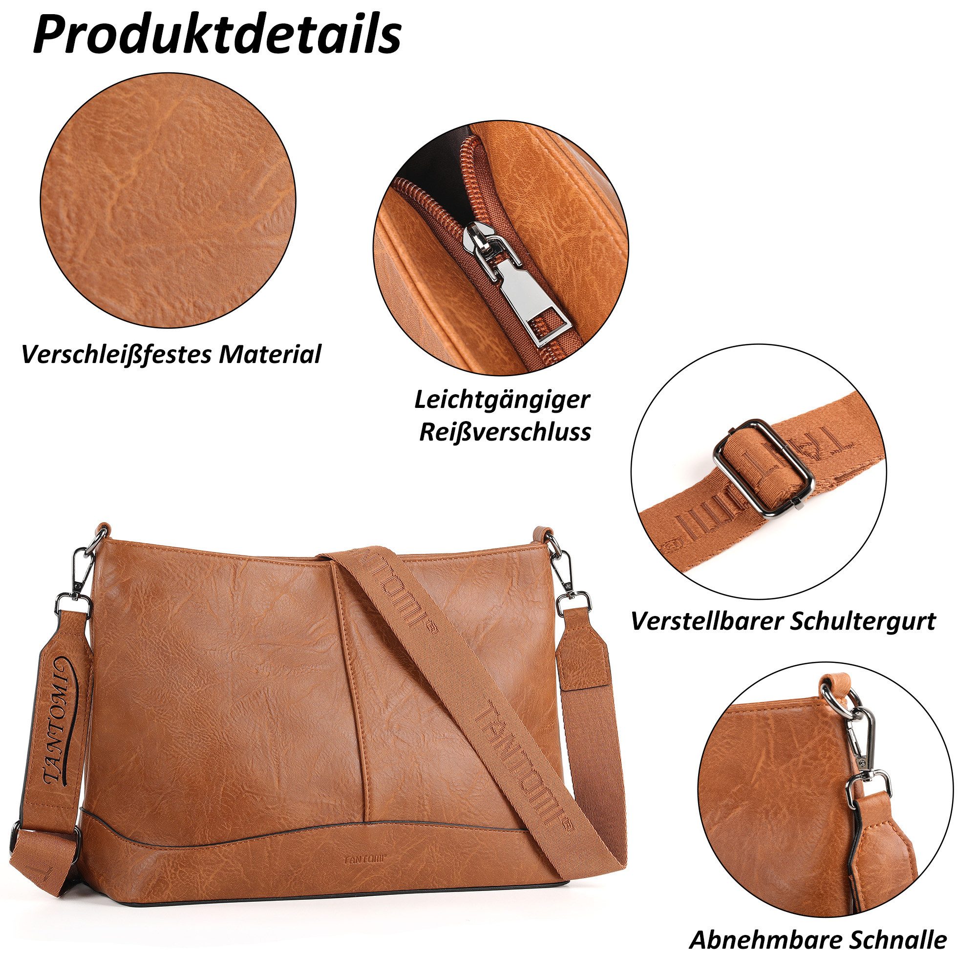 TANTOMI Umhängetasche Damen Umhängetasche, Crossbody Bag mit Verstellbarem Schultergurt, Schultertasche Elegant für Alltag Reise Shopping – Bild 4 von 5