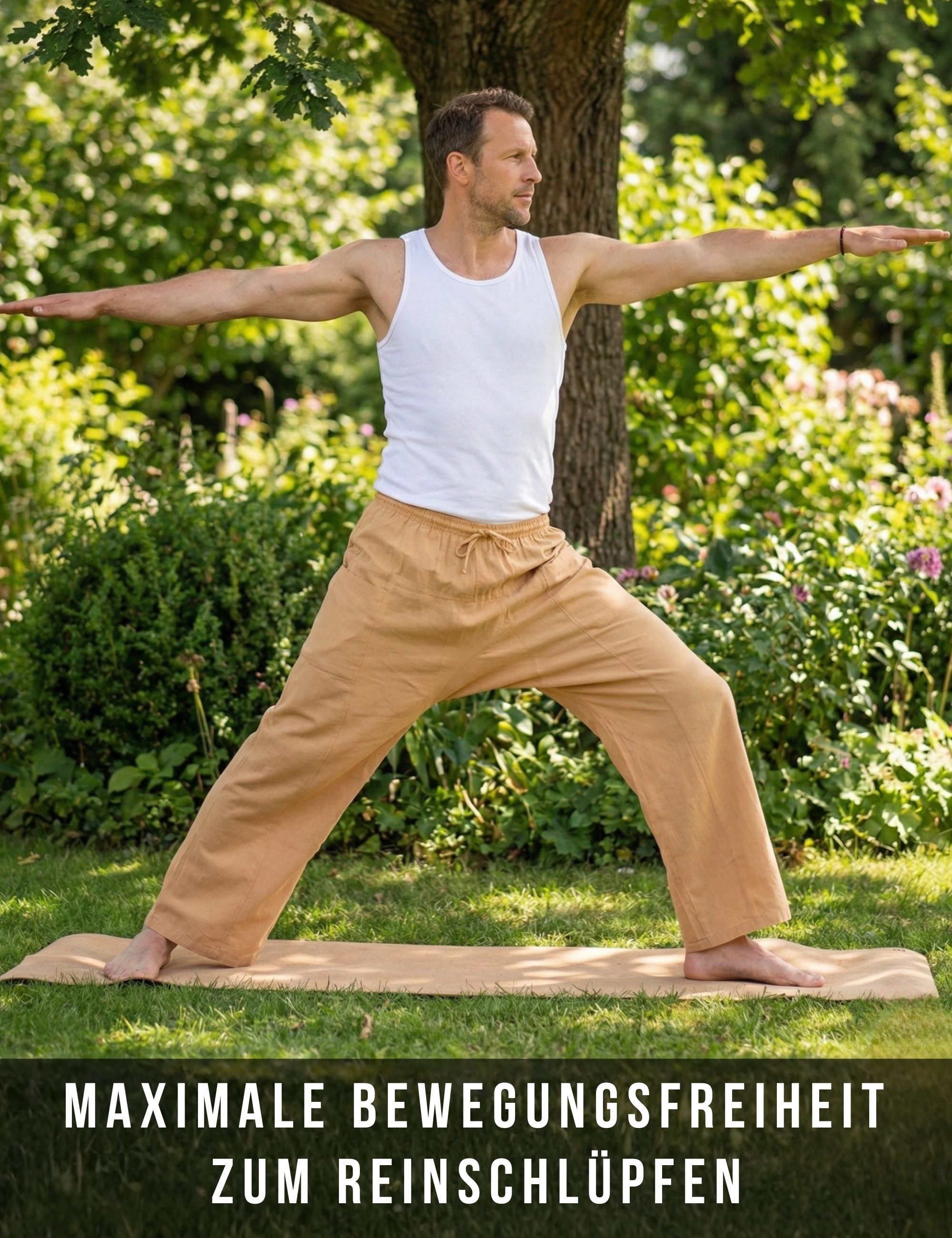 PANASIAM Wellnesshose Weite Baumwollhose mit Gummibund Schlupfhose im Stil einer Fischerhose bequeme Relaxhose als Rehahose, Yogahose oder auch im Homeoffice