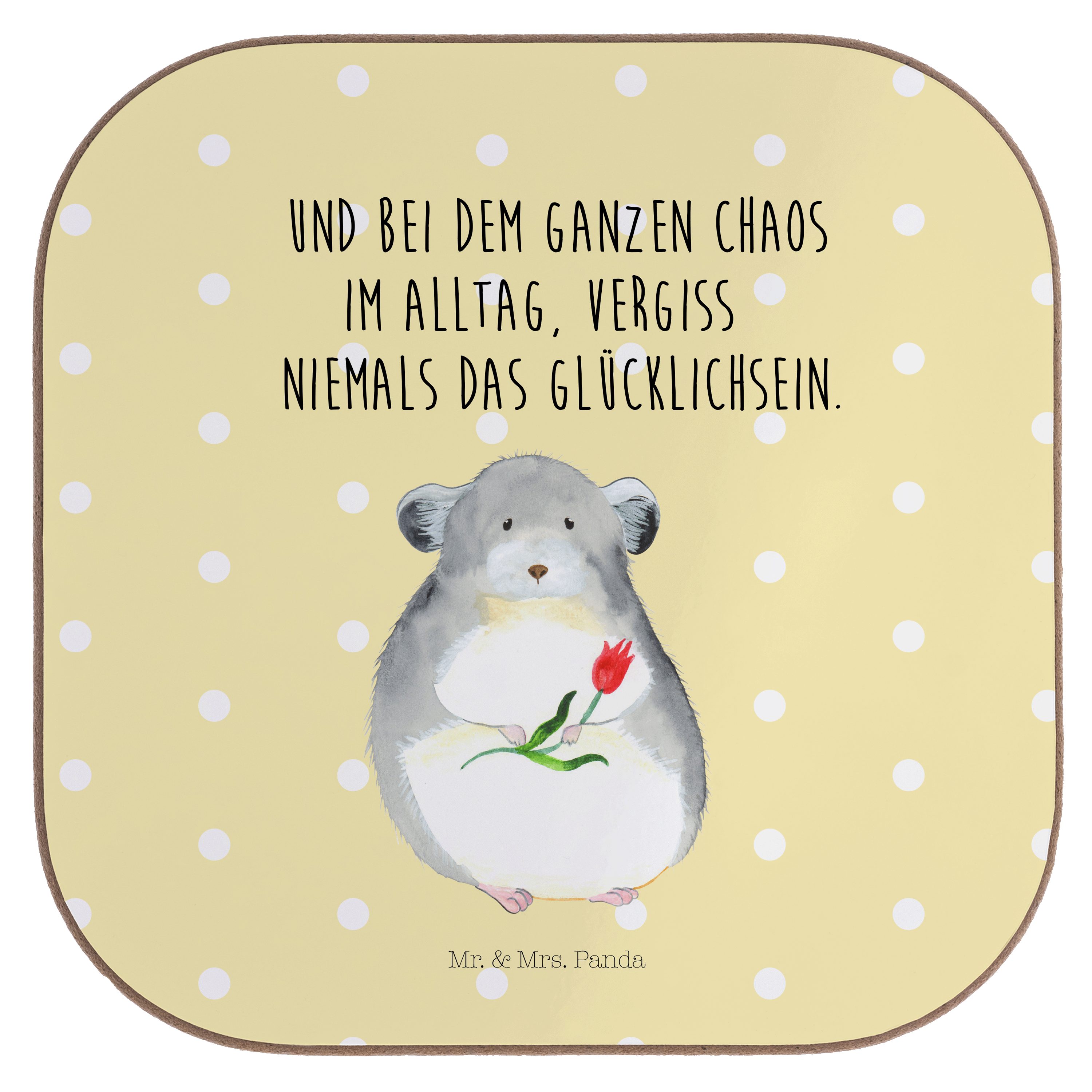 Mr. & Mrs. Panda Getränkeuntersetzer »Chinchilla mit Blume Gelb