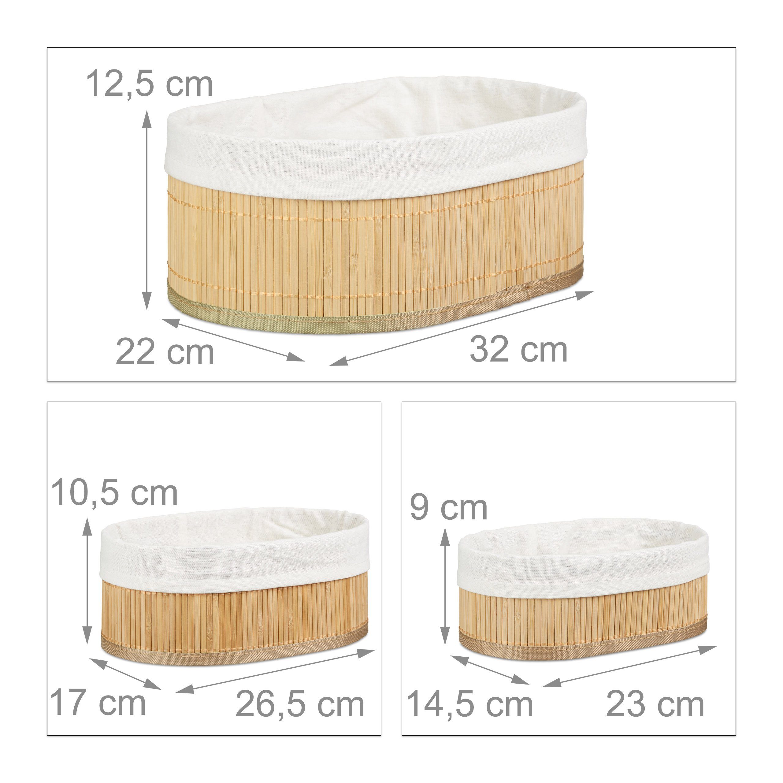 relaxdays Aufbewahrungskorb 12 x Regalkorb Bambus oval