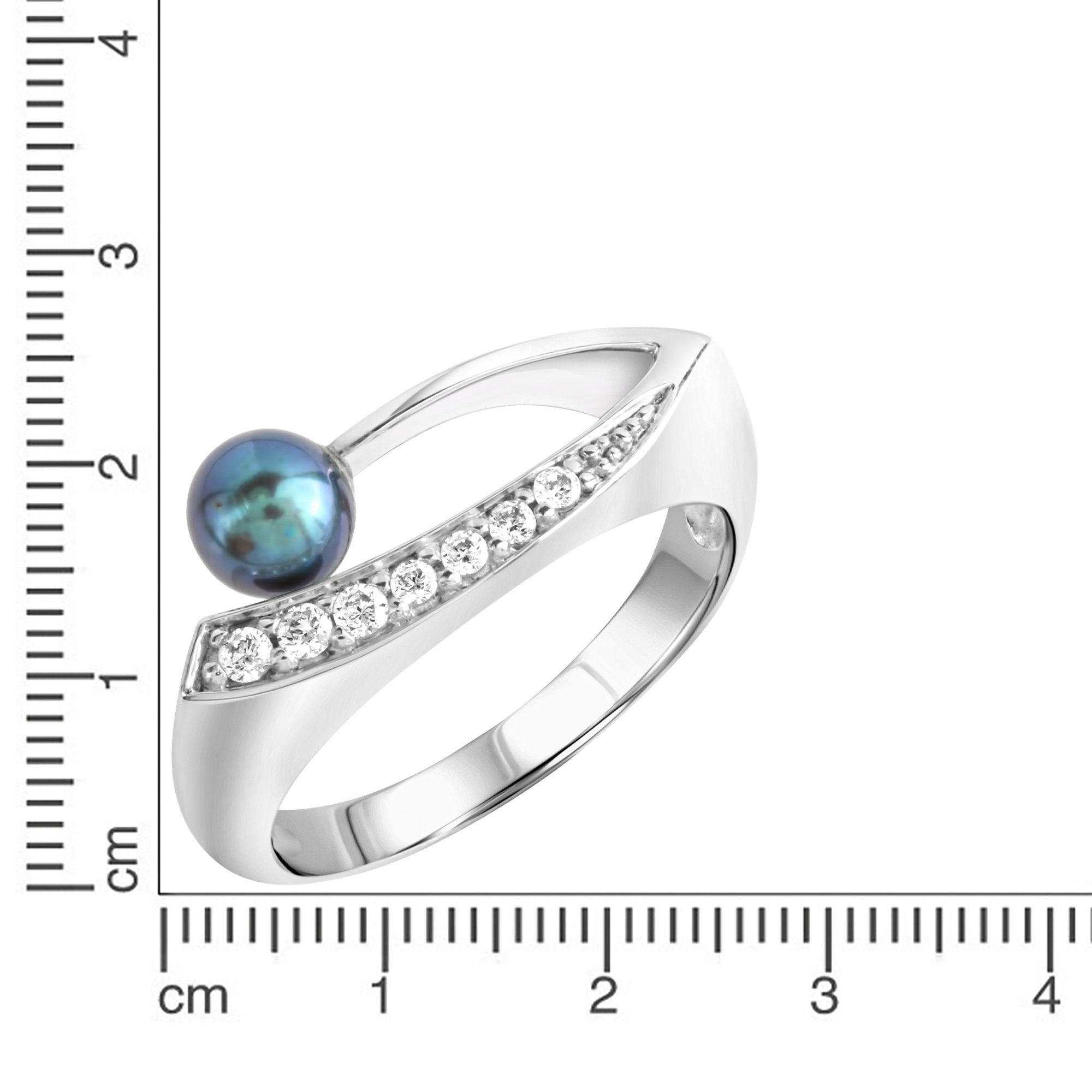 Zeeme Fingerring Silber 925 rhodiniert mit schwarzer Perle & Zirkonia weiß günstig online kaufen