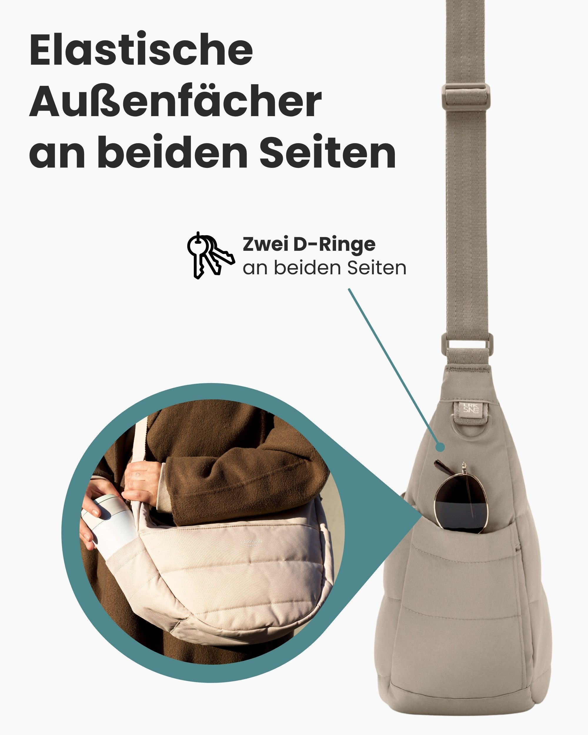 LARKSON Umhängetasche Emma Half Moon Bag, Puffer Halbmondtasche mit vielen Fächern – Bild 4 von 5