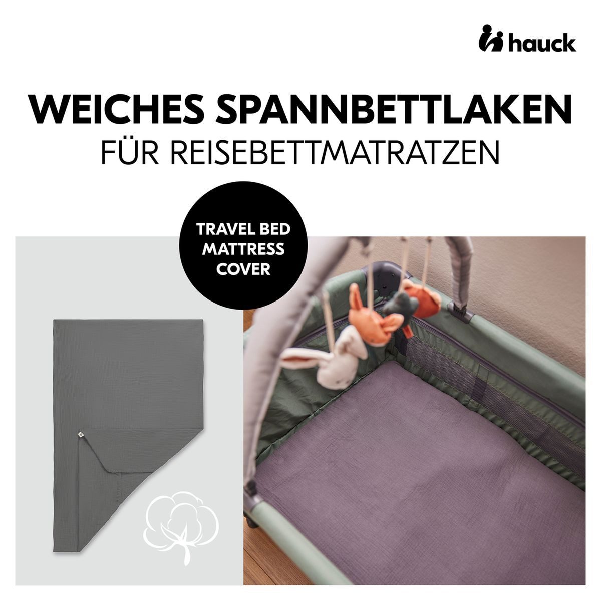 Hauck Spannbettlaken Dark Grey, Baumwolle, Gummizug: günstig online kaufen