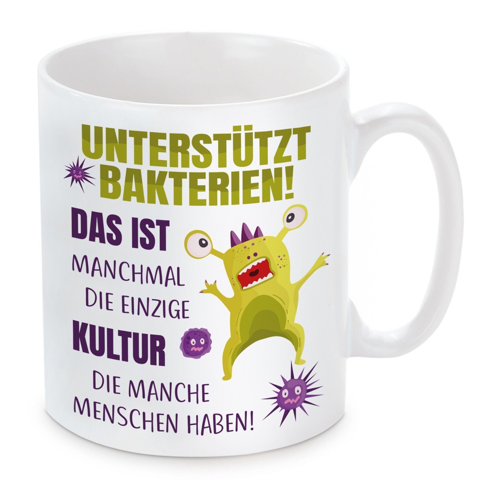 Herzbotschaft Tasse Kaffeebecher mit Motiv Unterstützt Bakterien, Keramik, Kaffeetasse spülmaschinenfest und mikrowellengeeignet