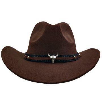 Yalion Cowboyhut Western Cowboyhut Herren Temperament Sämischleder Hut dunkelbraun Gebogene Krempe