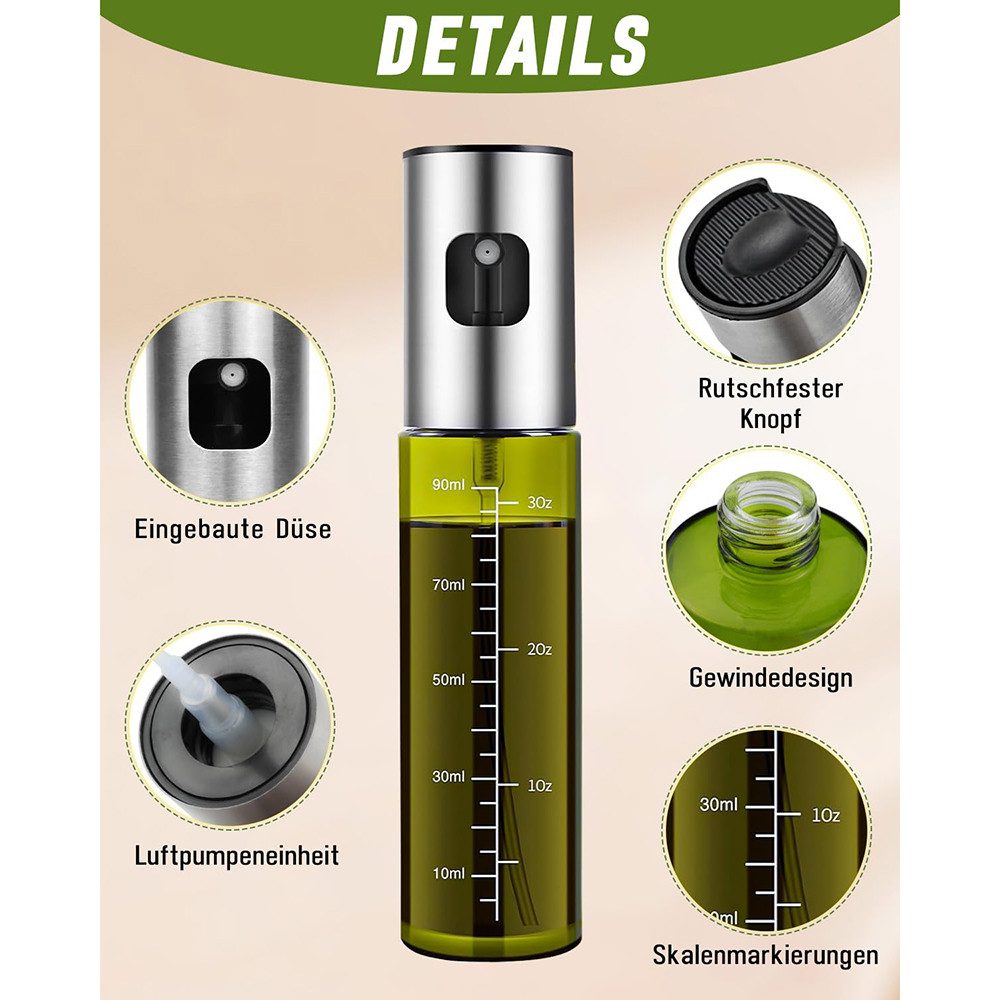 FOUORTUNATE-BEE Ölspender Ölsprüher für Speiseöl, grünes UV-Schutz Sprühflasche Öl, (2-tlg., 100ml Glas Öl Zerstäuber Küche Ölsprühflasche Heißluftfritteuse), O – Bild 4 von 5