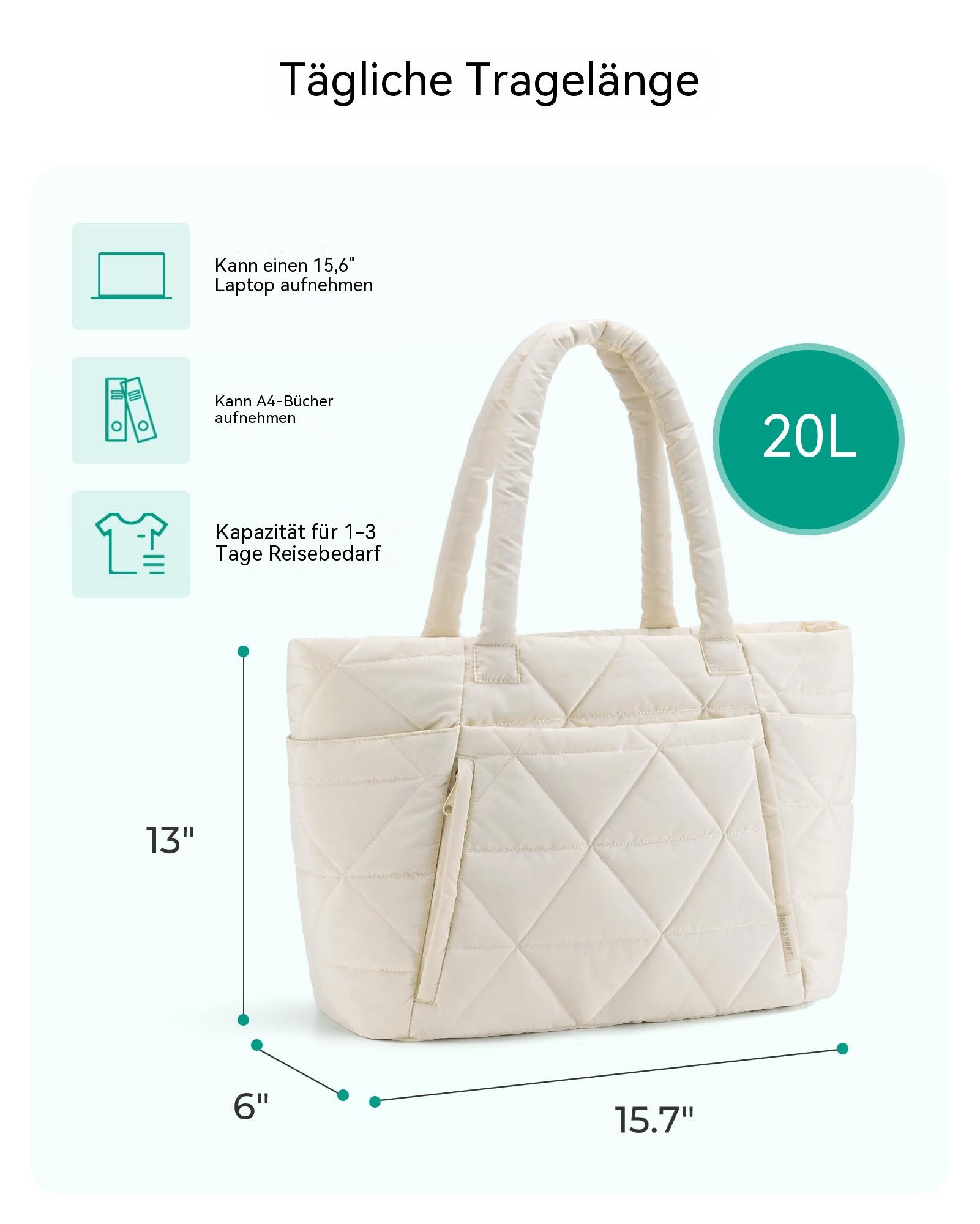 nsihing Schultertasche Handtasche damen Umhängetaschen crossbody bag, Große Stepp-Tasche mit Reißverschluss und mehreren Fächern – Bild 4 von 5