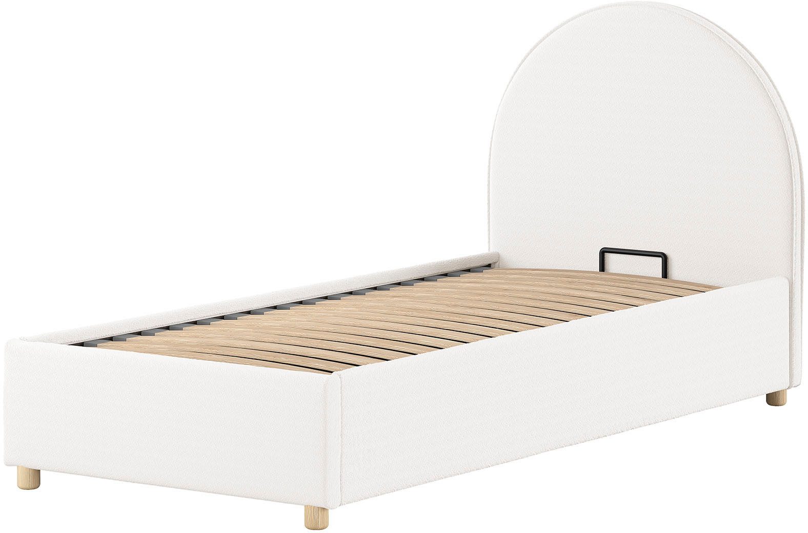 Vipack Boxbett Moon, mit Lattenrost und Stauraum, modernes Design (gerundetes Kopfteil und in 2 Breiten erhältlich), inkl. Massivholz Füßen in natur, 3 Stoff Farben zur Auswahl