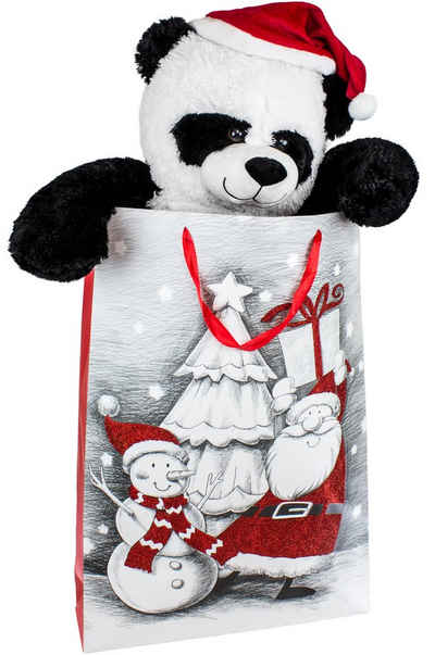 BRUBAKER Kuscheltier XXL Panda Teddy mit Nikolausmütze (1-St., in Geschenktüte mit Weihnachtsmotiven), Teddybär Stofftier Groß Plüschtier, 100cm
