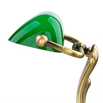 Licht-Erlebnisse Schreibtischlampe LAMPADE MINISTERO, ohne Leuchtmittel, Bankerlampe Messing Bronze Premium Glas Grün Lampe