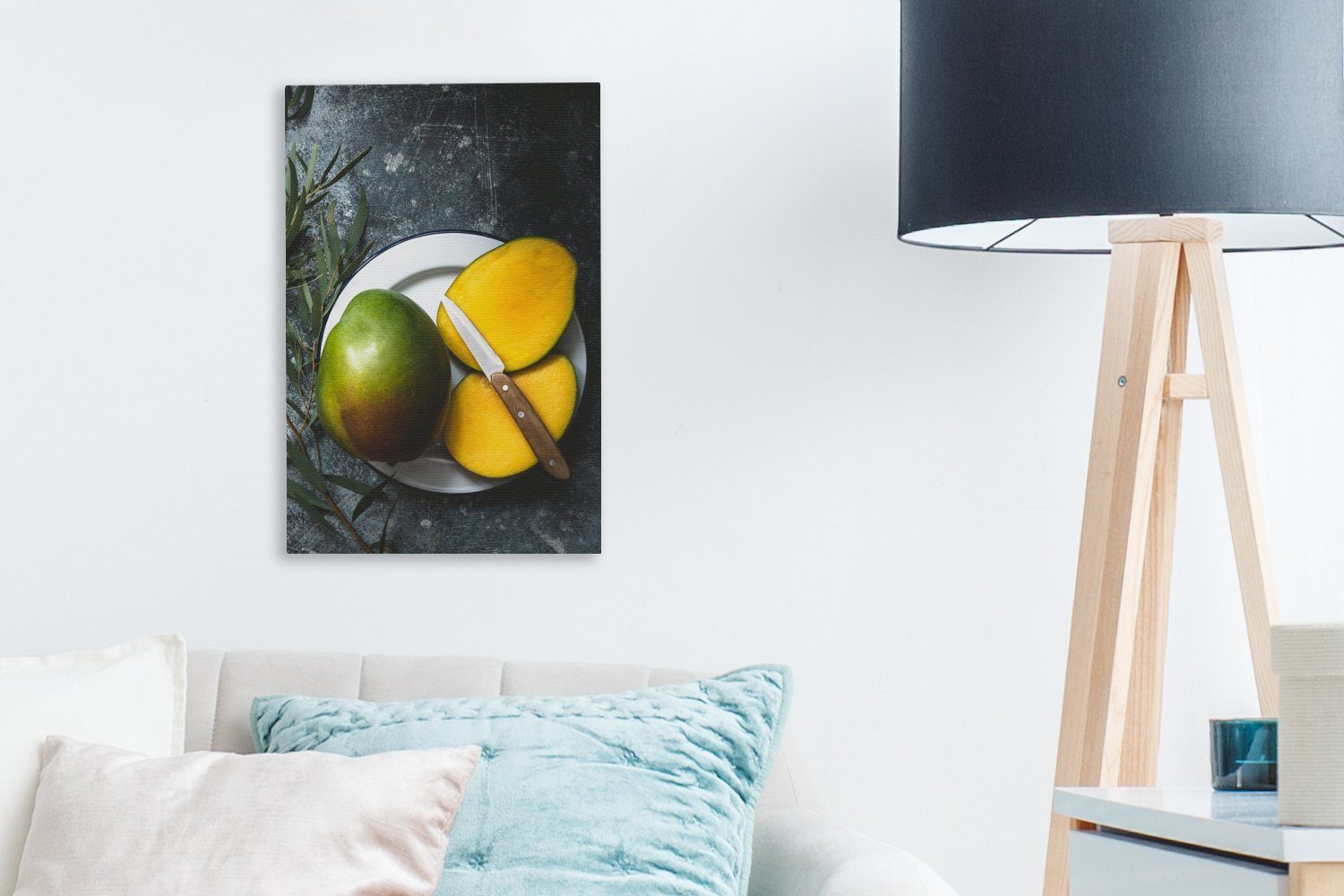 cm Leinwandbild Gemälde, Obst - Mango, Zackenaufhänger, Küche OneMillionCanvasses® 20x30 fertig Leinwandbild St), inkl. bespannt - (1