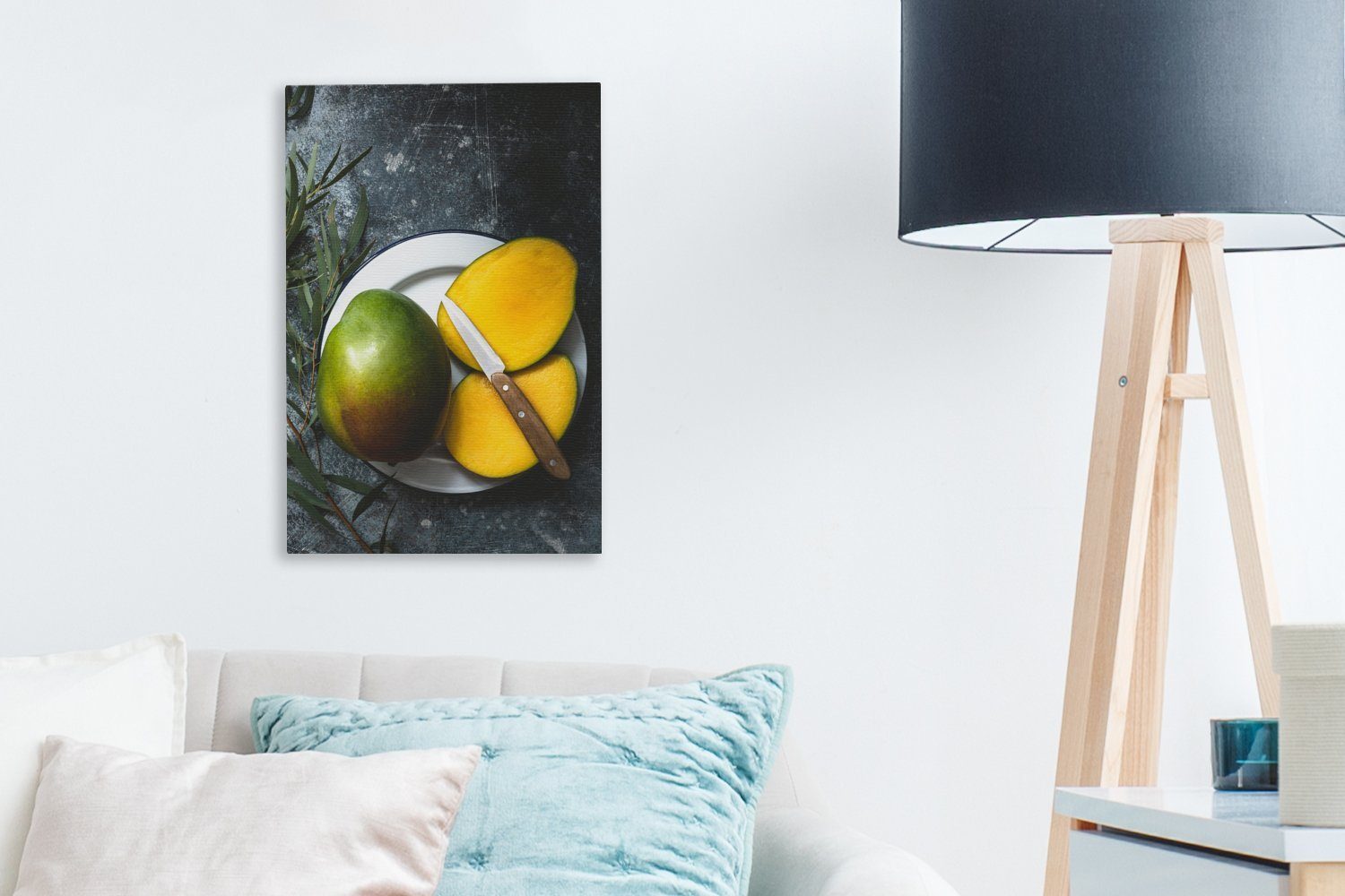 Leinwandbild Zackenaufhänger, inkl. - cm bespannt Küche fertig OneMillionCanvasses® (1 Obst St), - Leinwandbild Gemälde, Mango, 20x30