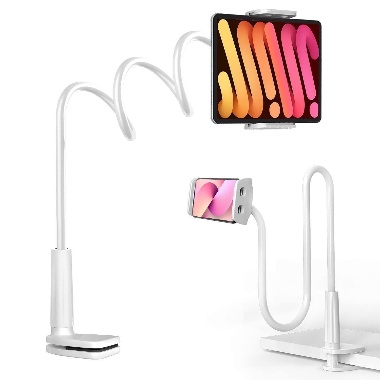 Luckice Handy-Halterung Flexibler Schwanenhals-Handyhalter Gooseneck Handyhalter, (Höhenverstellbar & 360° Drehbar – Universell für iPhone, Samsung, iPad & alle Smartphones – Stabile Klemmhalterung für Schreibtisch, Bett, Auto & Küche – Ideal für Video Ca