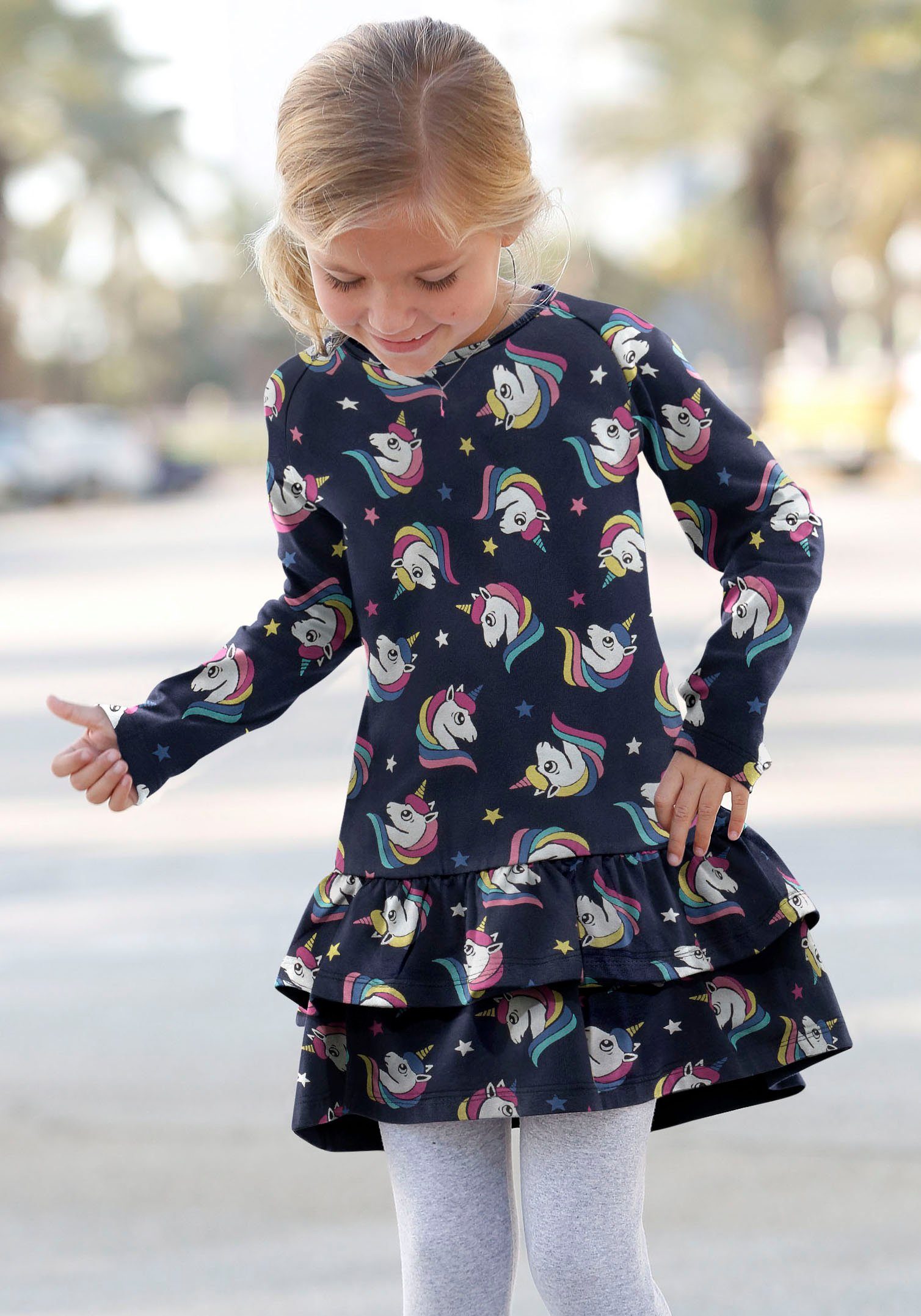 Mädchen kleine mit für Jerseykleid KIDSWORLD Raglanärmeln