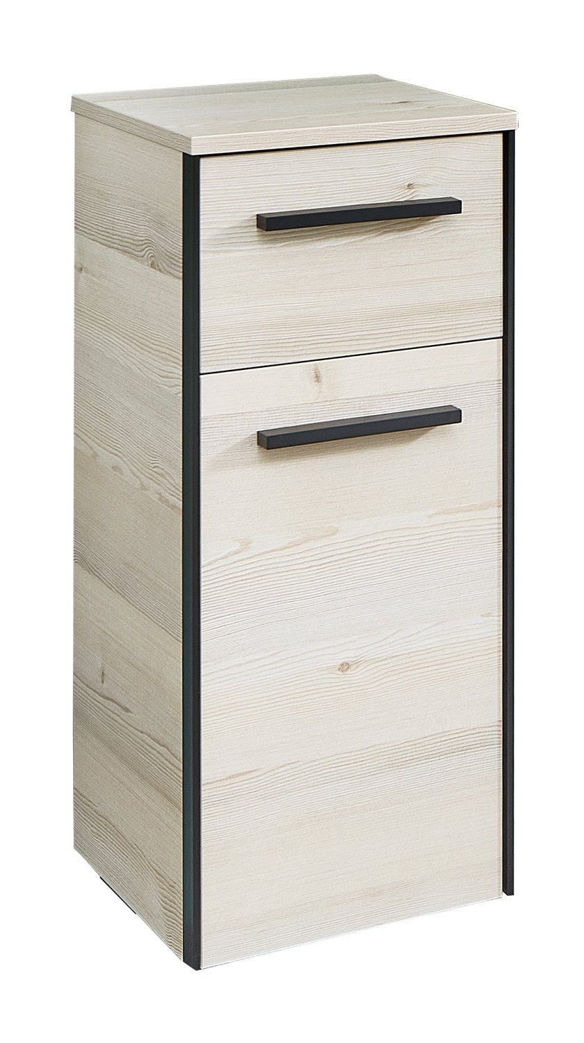 Vito Unterschrank ALOMI, Polar Pinie Dekor, Schwarz, 1 Tür, 1 Schublade, B 30 x H 72 x T 33 cm