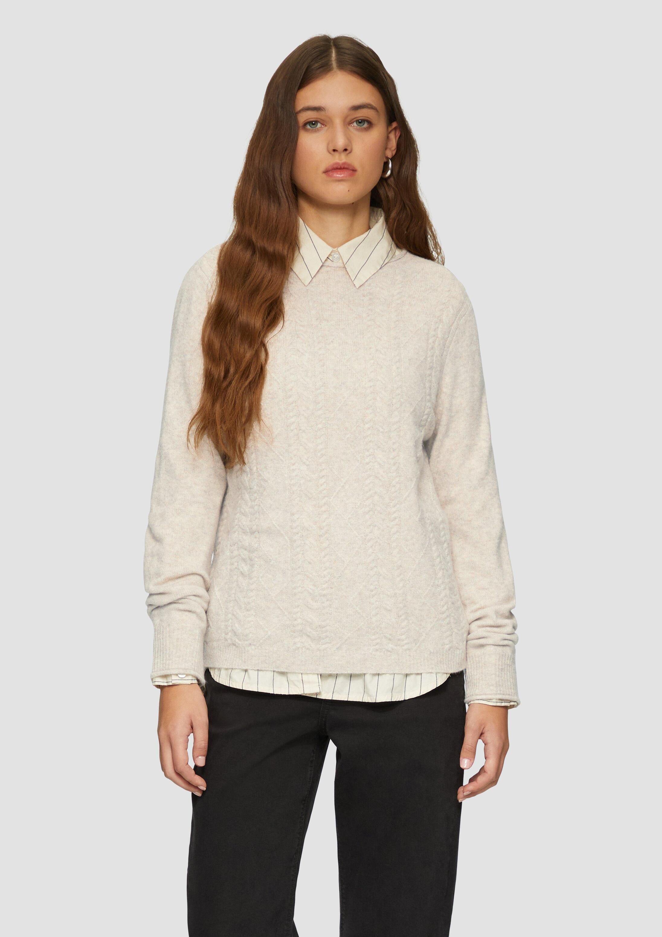 QS Longpullover Strickpullover Flauschiger Pullover mit Zopfmuster