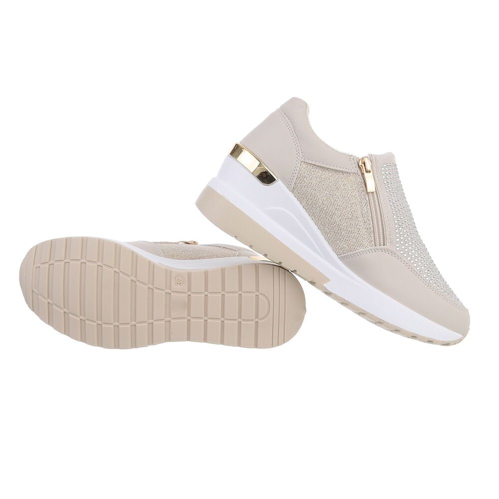 Ital-Design Damen Low-Top Freizeit Sneaker Keilabsatz/Wedge Sneakers Low in Beige