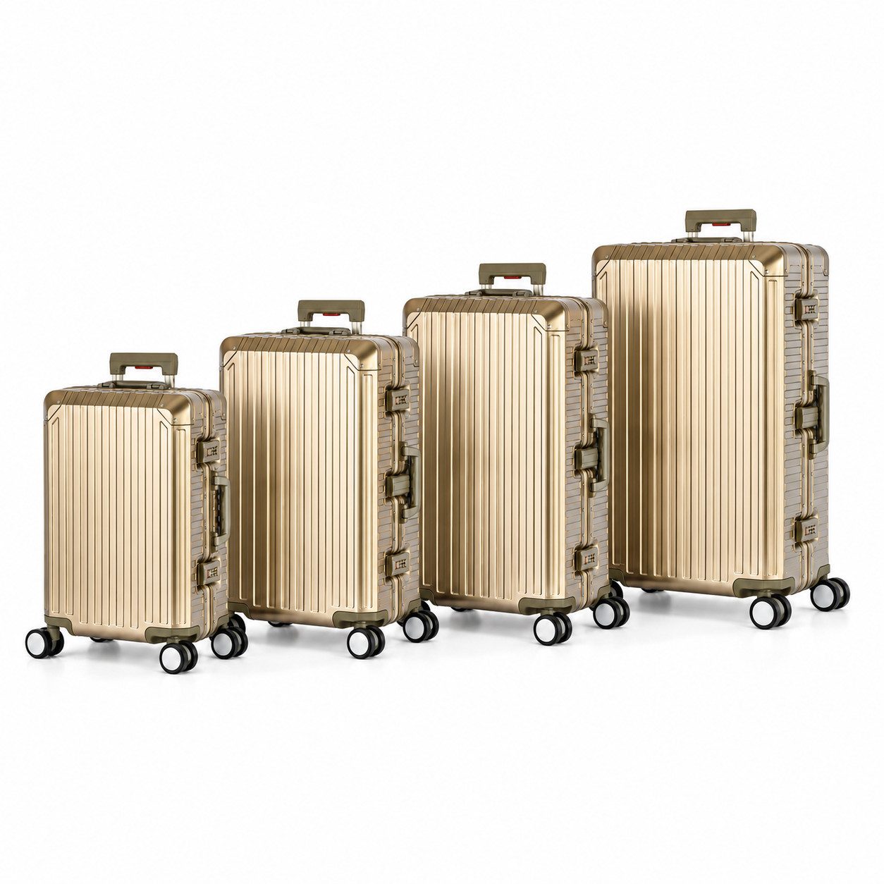 Travelhouse Kofferset 100% Aluminium Serie TOKYO verschieden Farben und Größen, 4 Rollen, (4 tlg., S+M+L+XL), mit stabilem Aluminium-Gehäuse, mit verstärkten Ecken